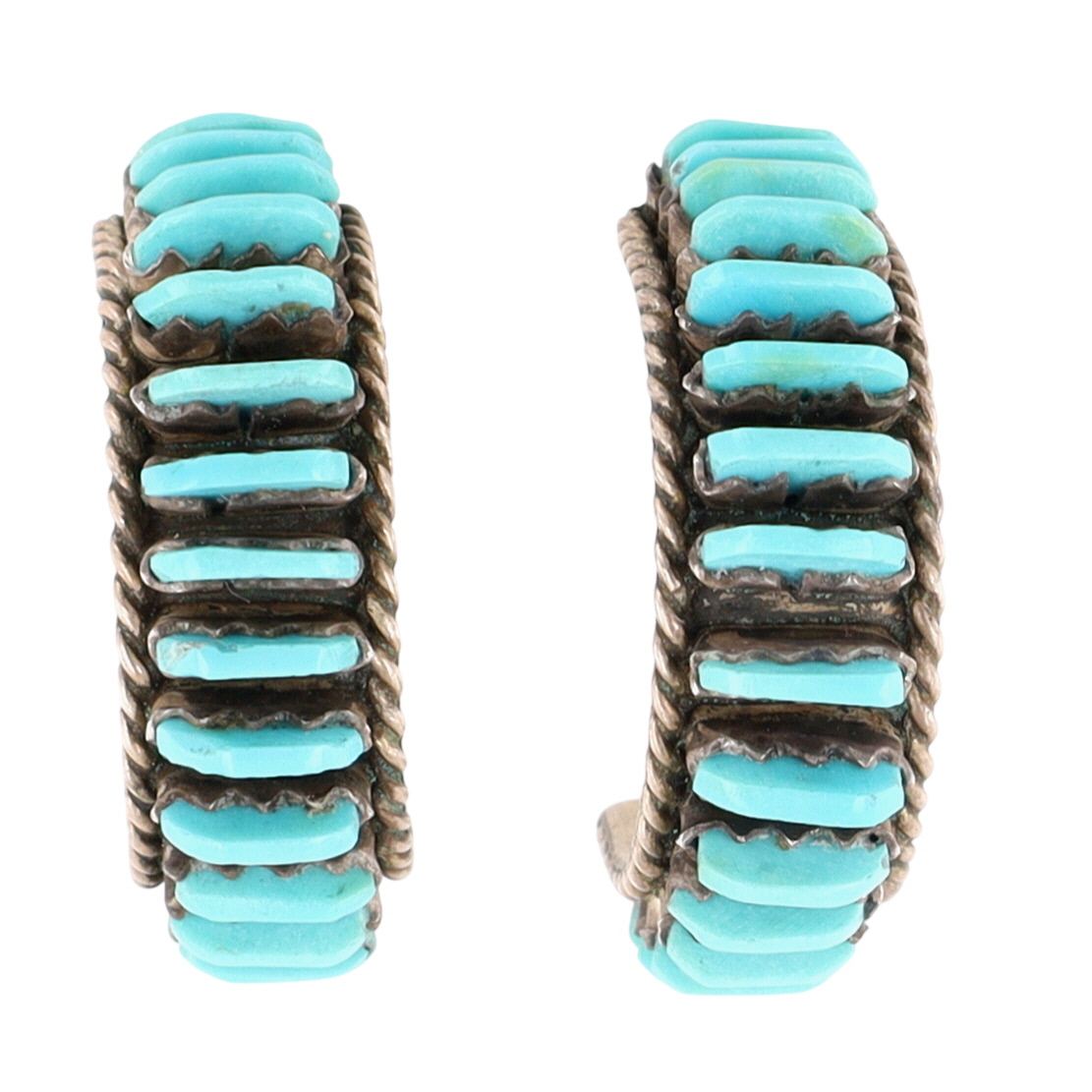 D.L. Bellson Zuni Sterling Turquoise Needlepoint Hoop Earrings