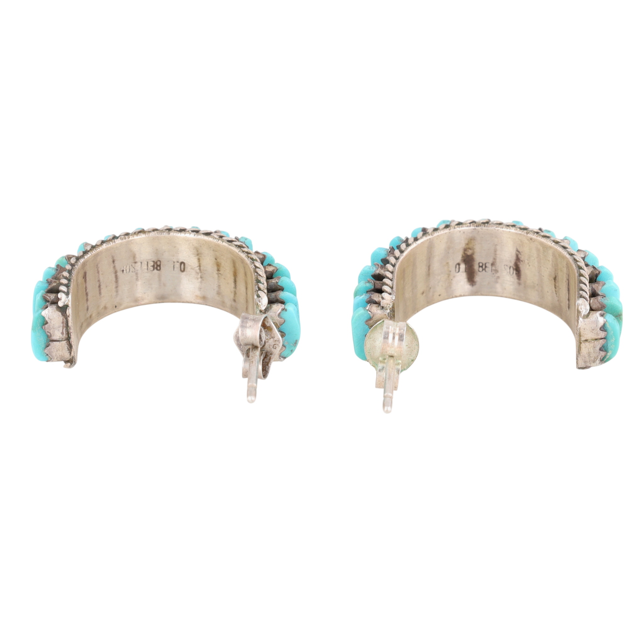 D.L. Bellson Zuni Sterling Turquoise Needlepoint Hoop Earrings