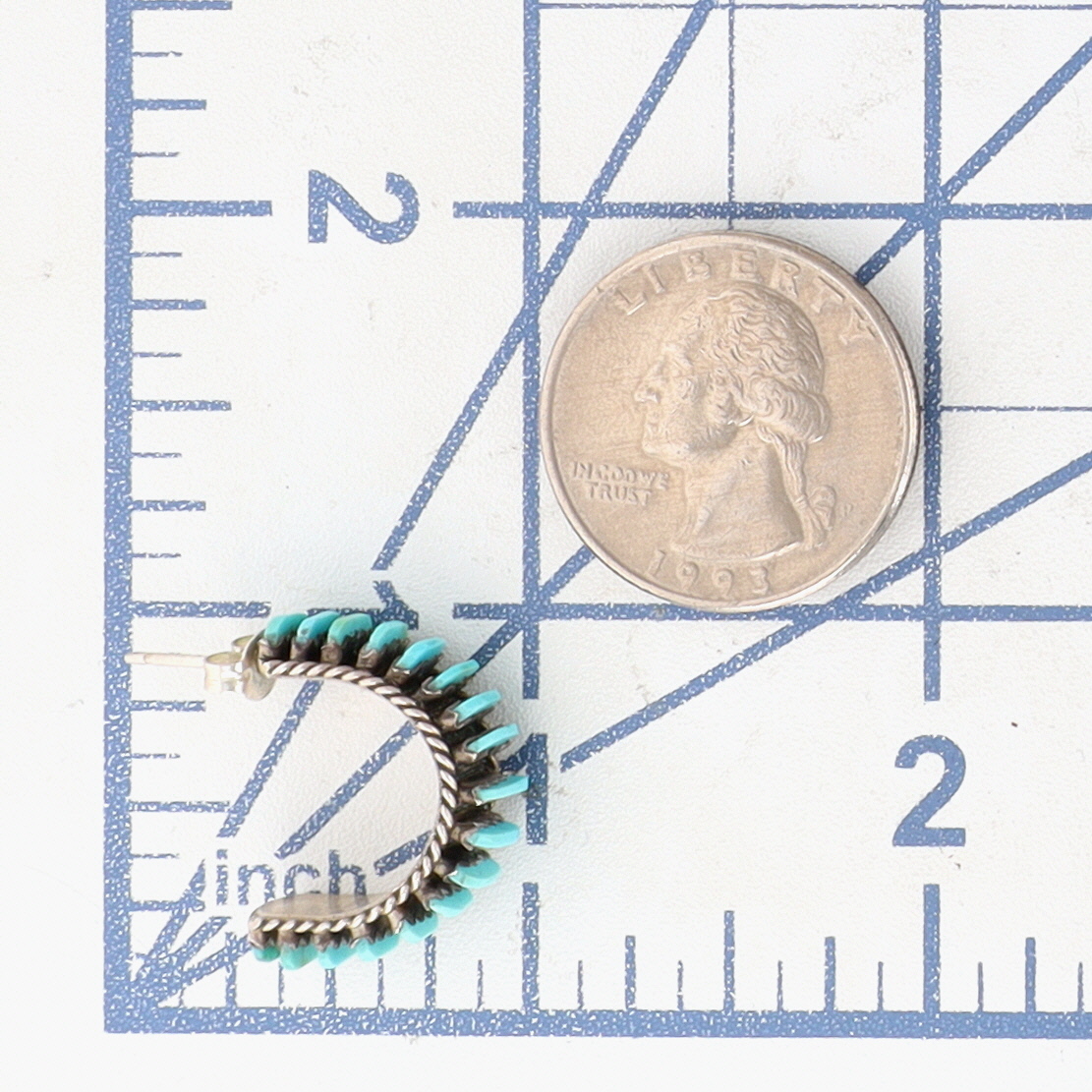 D.L. Bellson Zuni Sterling Turquoise Needlepoint Hoop Earrings