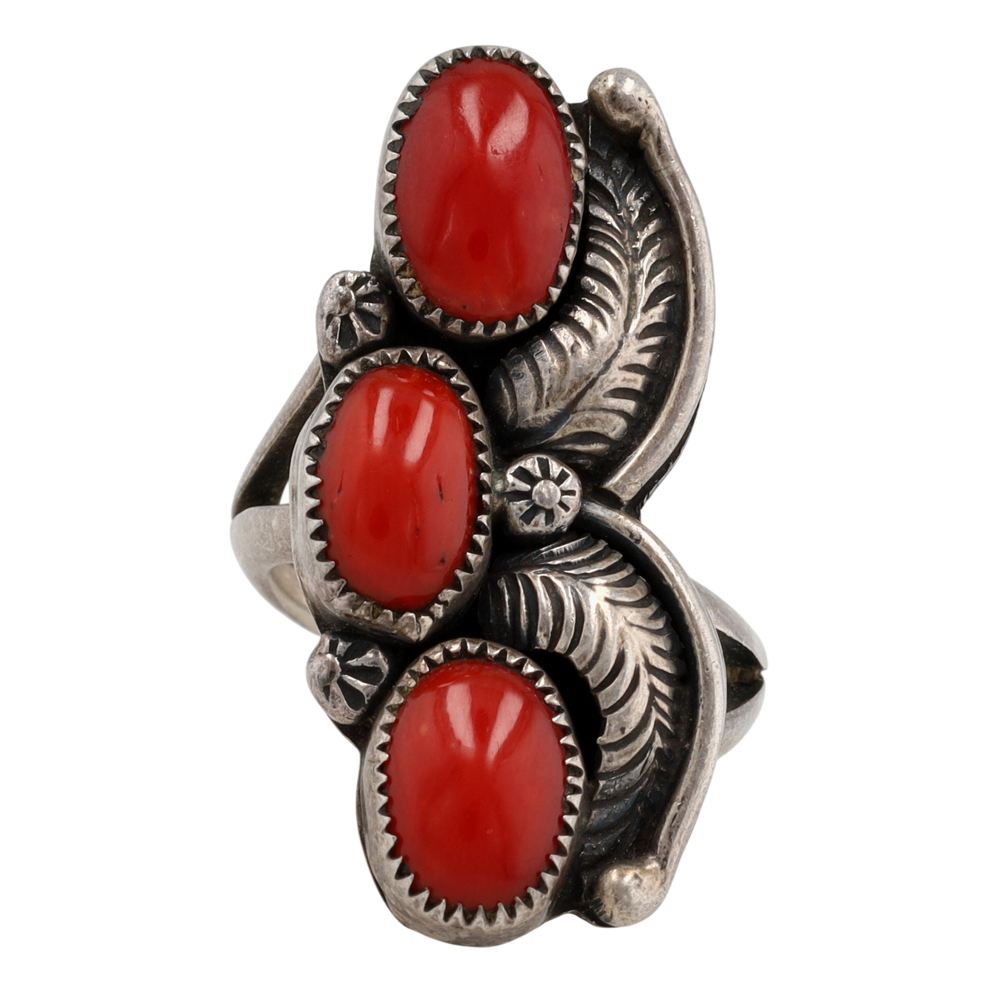 VIntage Navajo Sterling Coral Ring Sz 7