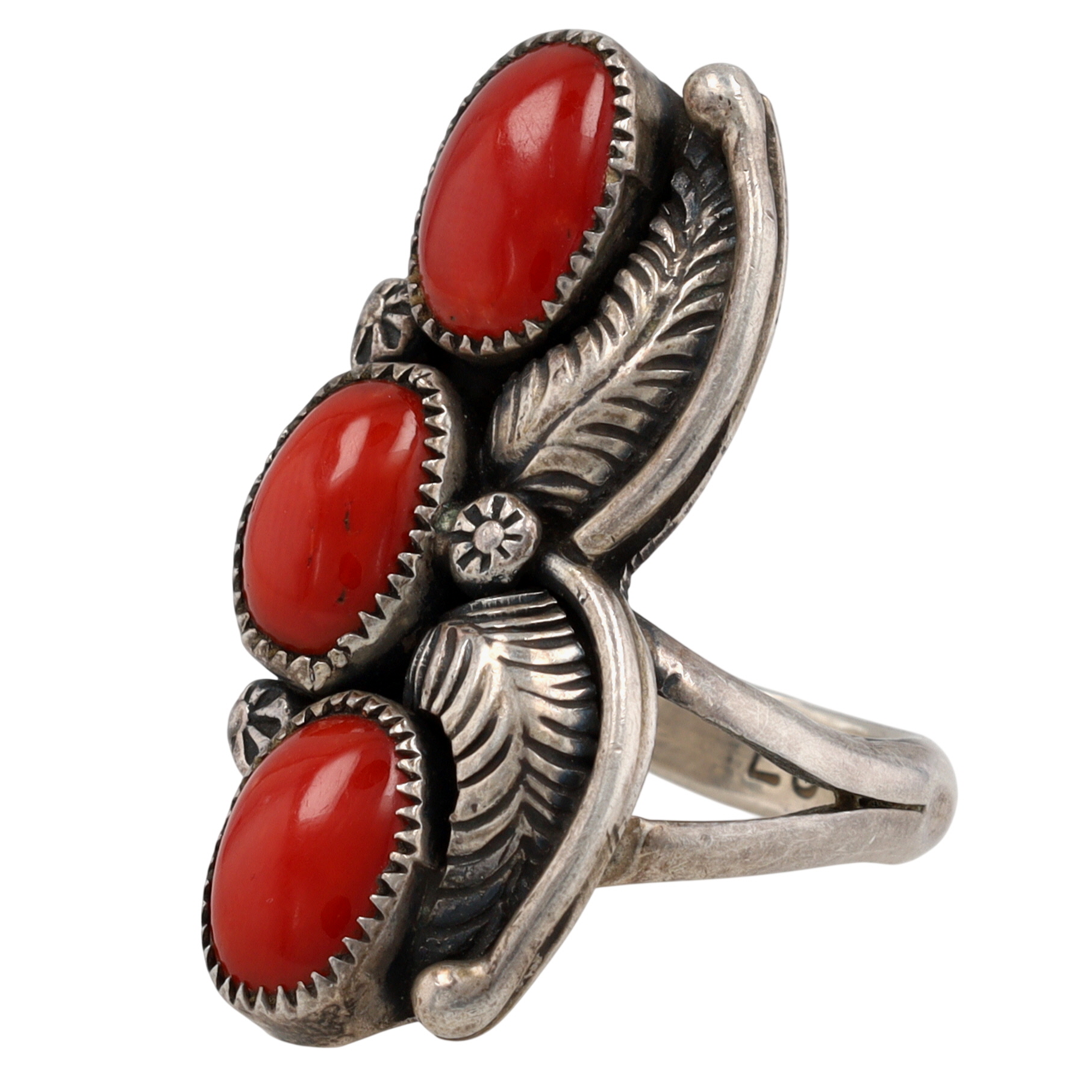 VIntage Navajo Sterling Coral Ring Sz 7