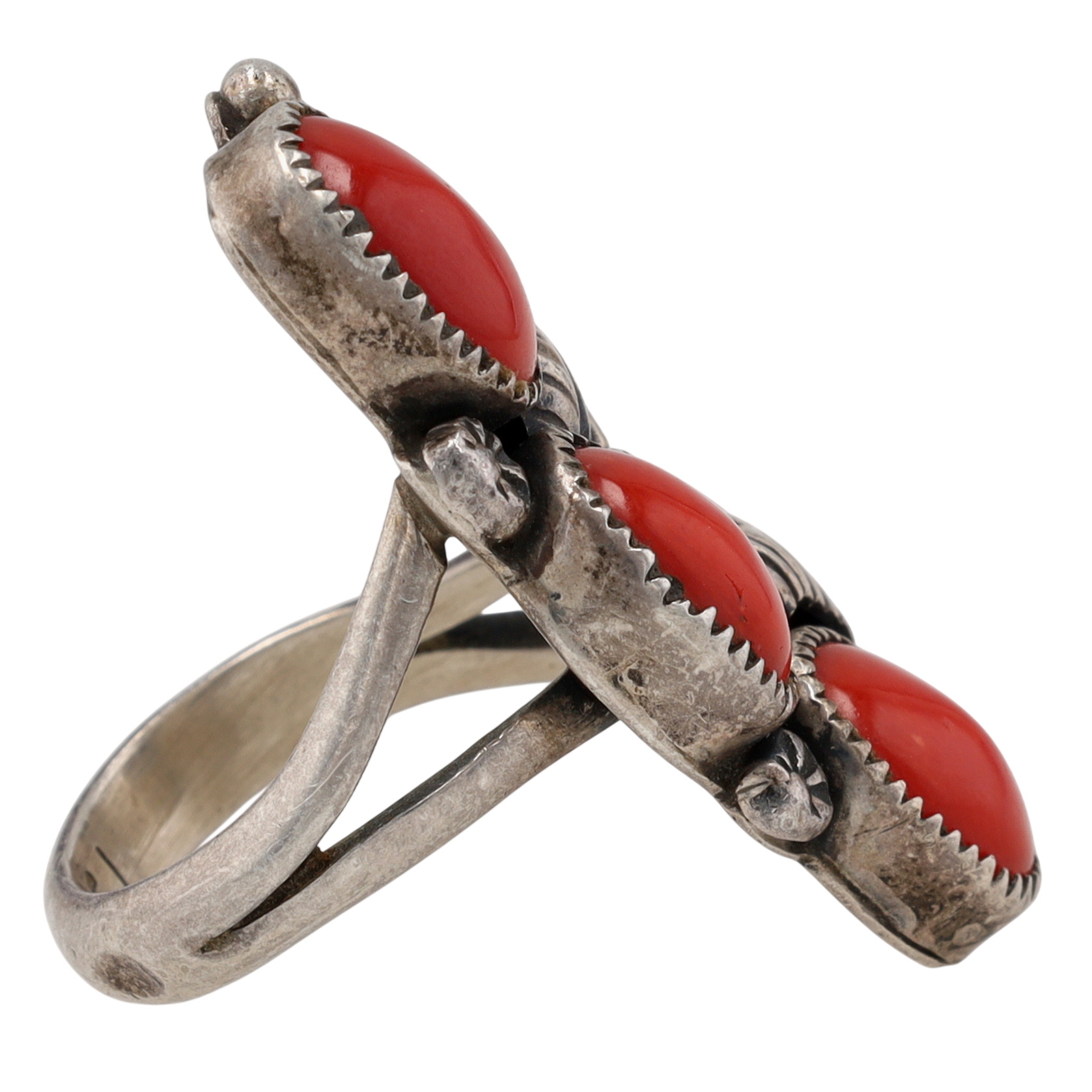 VIntage Navajo Sterling Coral Ring Sz 7