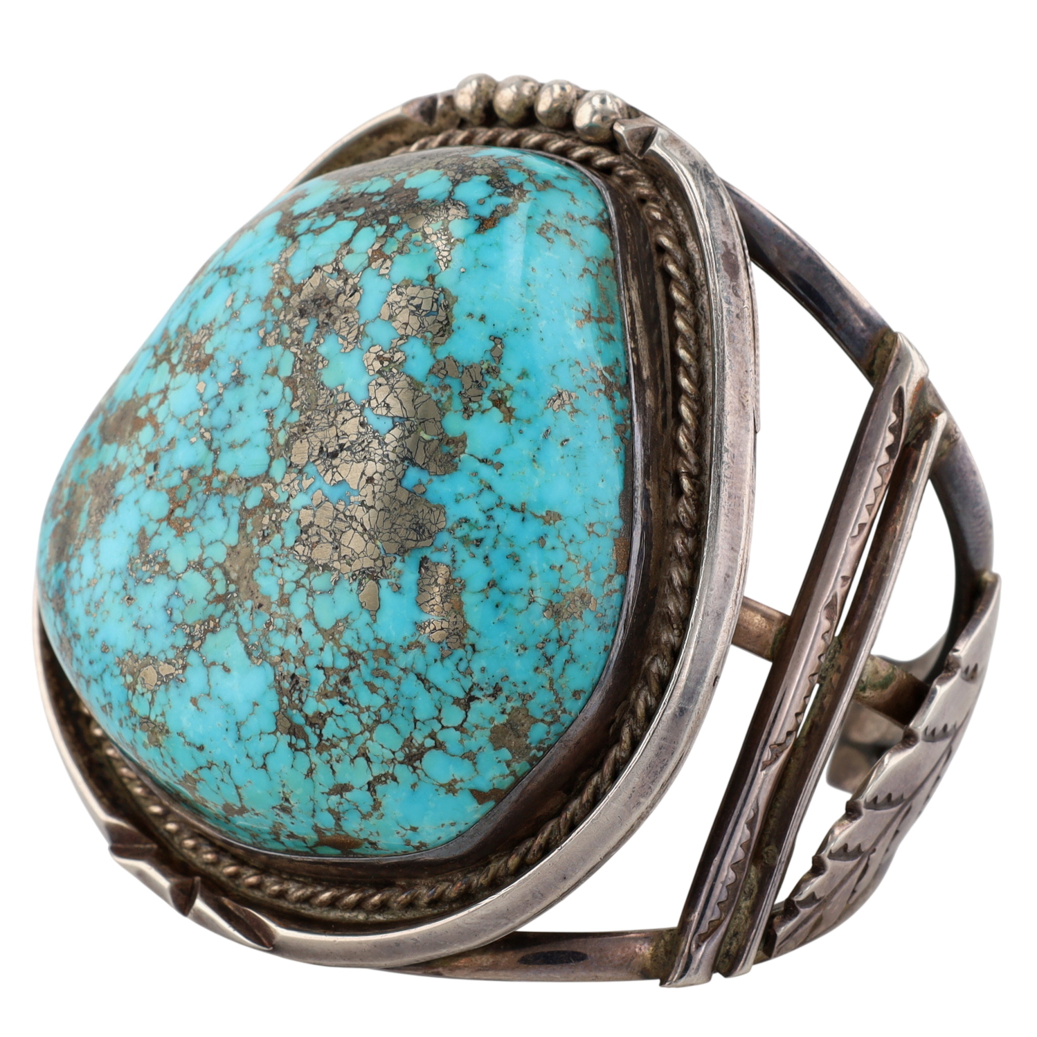Huge Vintage Navajo Sterling Morenci Chunk Turquoise Cuff Bracelet