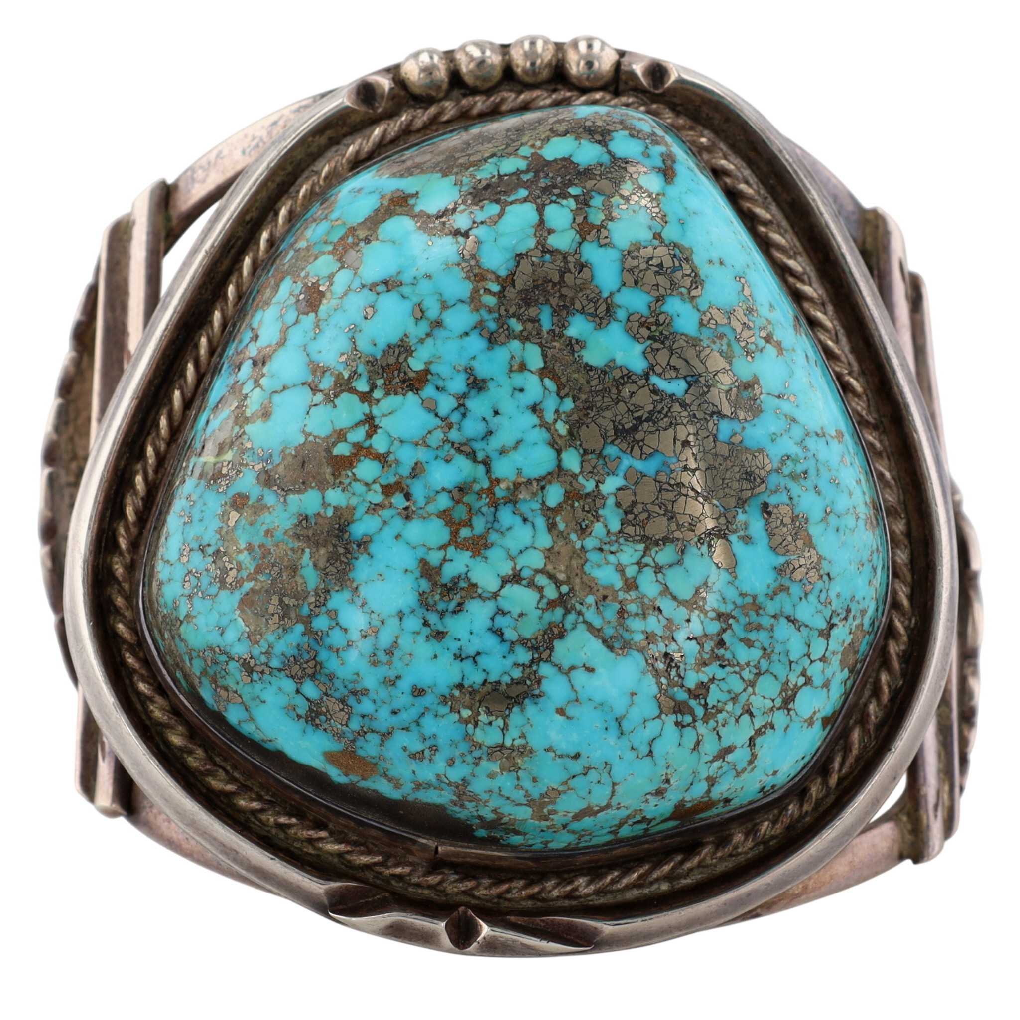 Huge Vintage Navajo Sterling Morenci Chunk Turquoise Cuff Bracelet