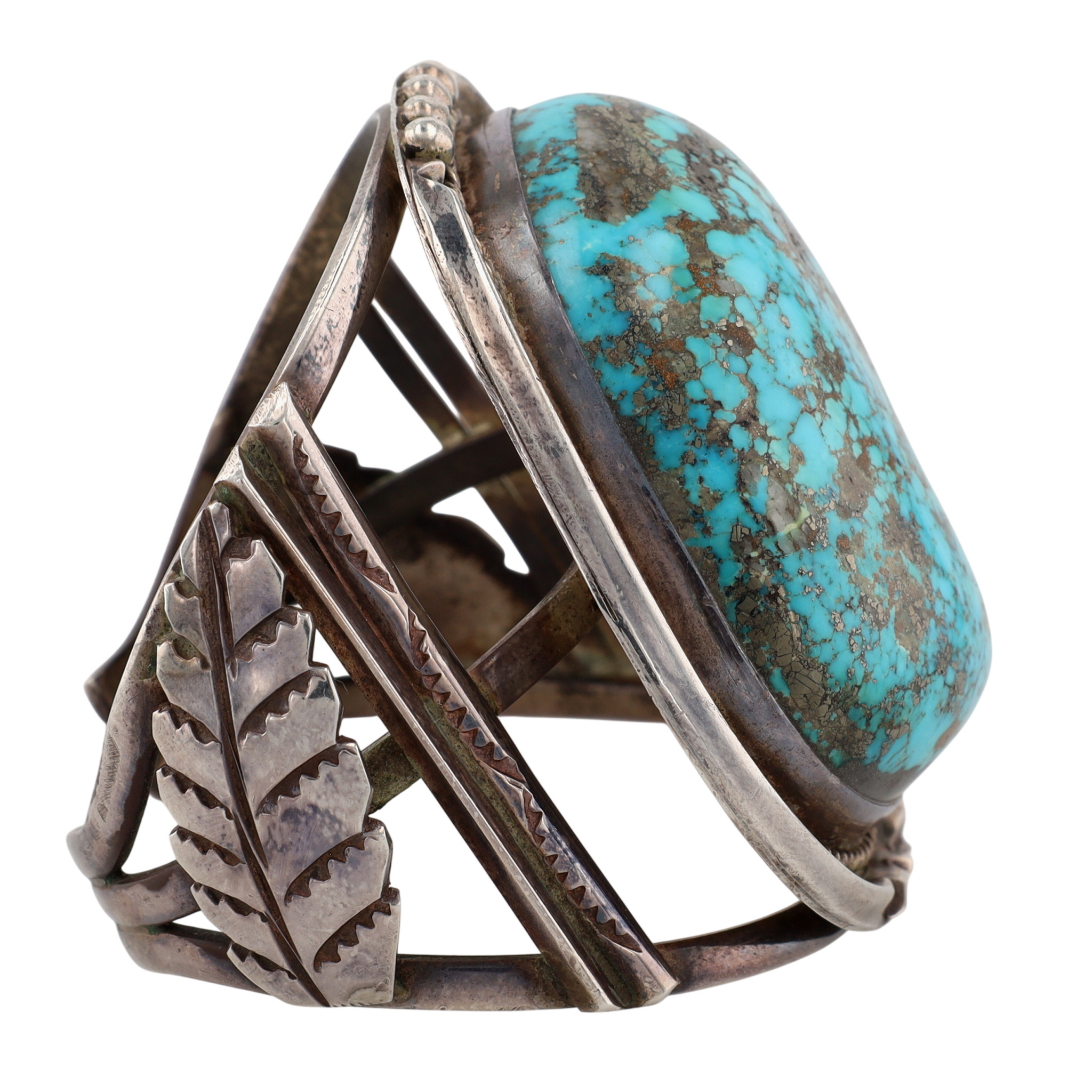 Huge Vintage Navajo Sterling Morenci Chunk Turquoise Cuff Bracelet