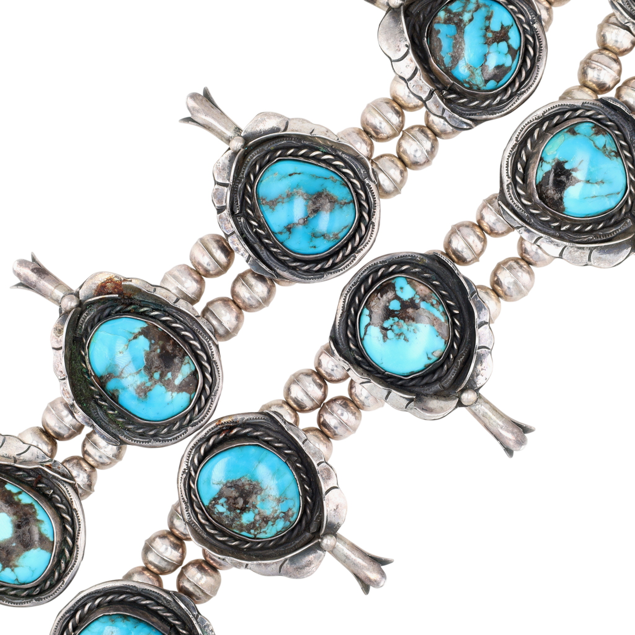 Vintage Navajo Sterling Turquoise Squash Blossom Necklace