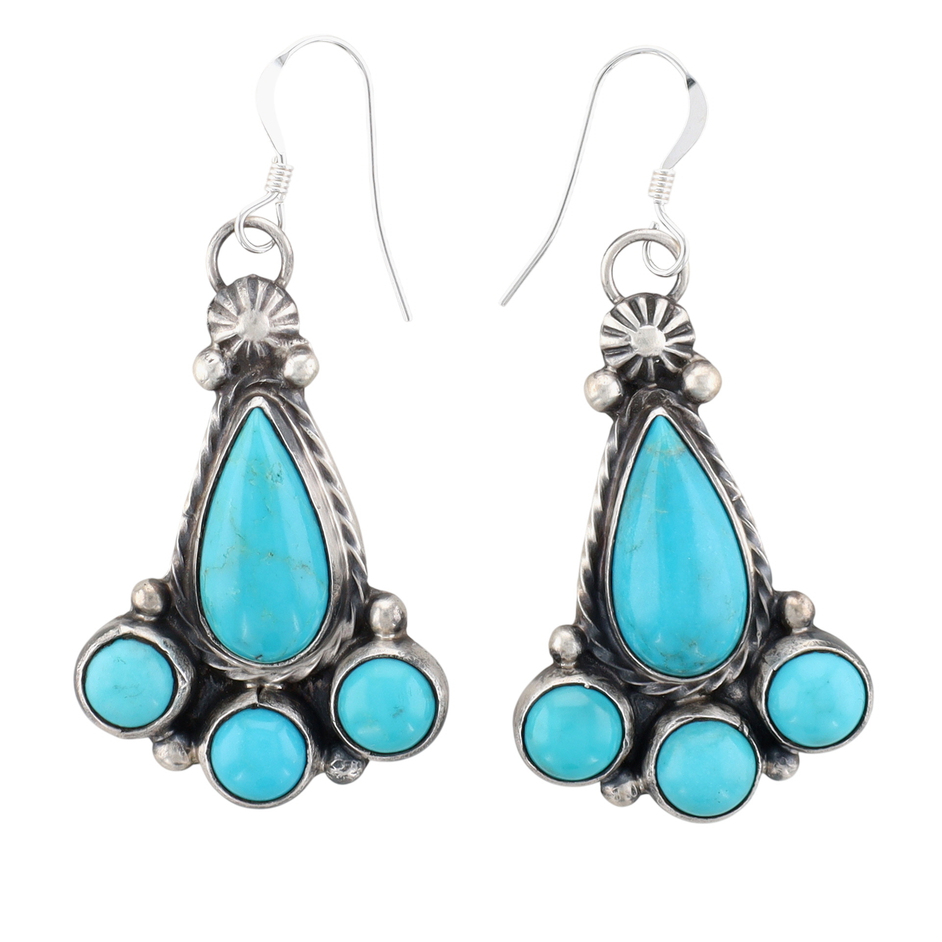 Darrell Morgan Navajo Sterling Kingman Turquoise Cluster Earrings