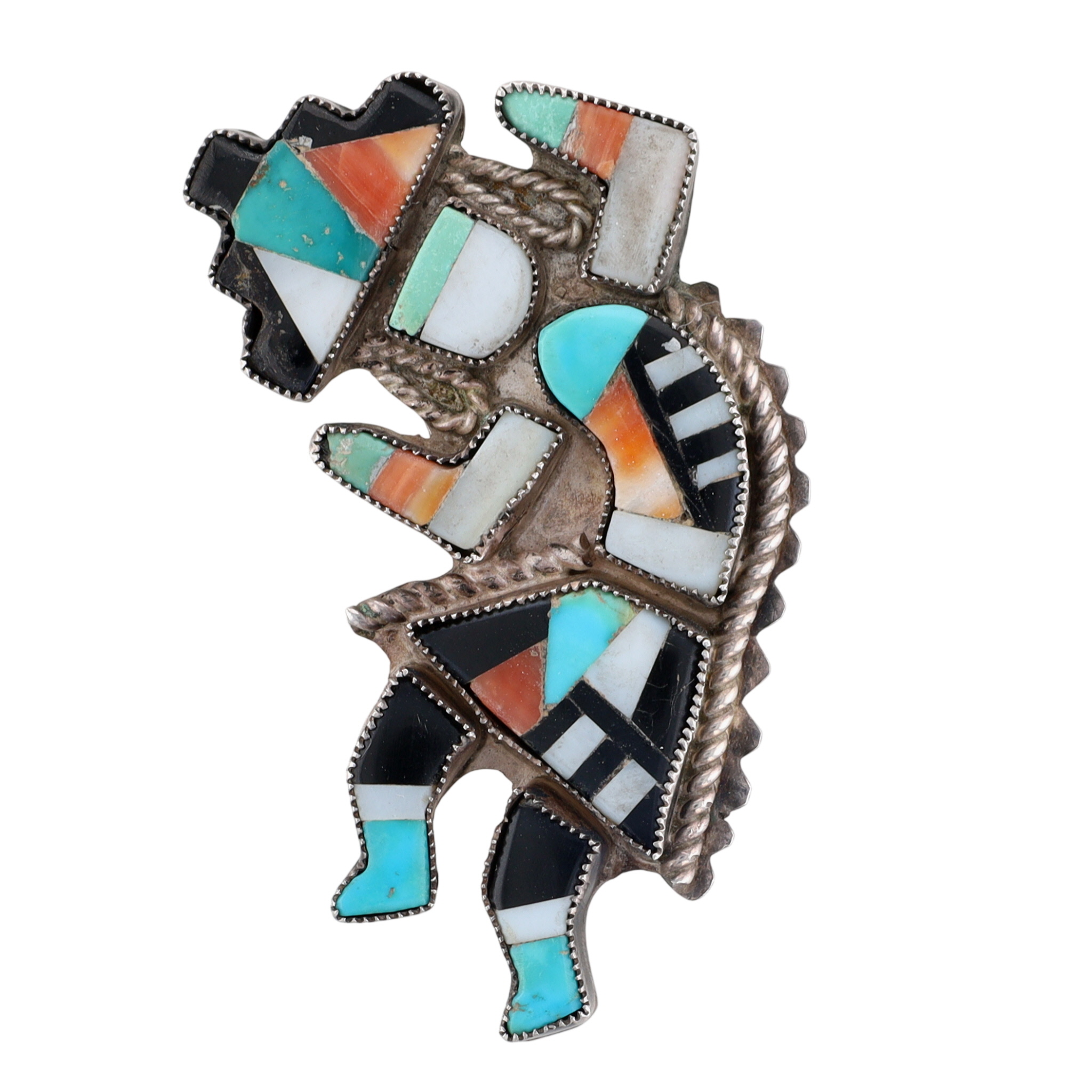 Vintage Zuni Sterling Multi-Stone Inlay Rainbow Man Brooch
