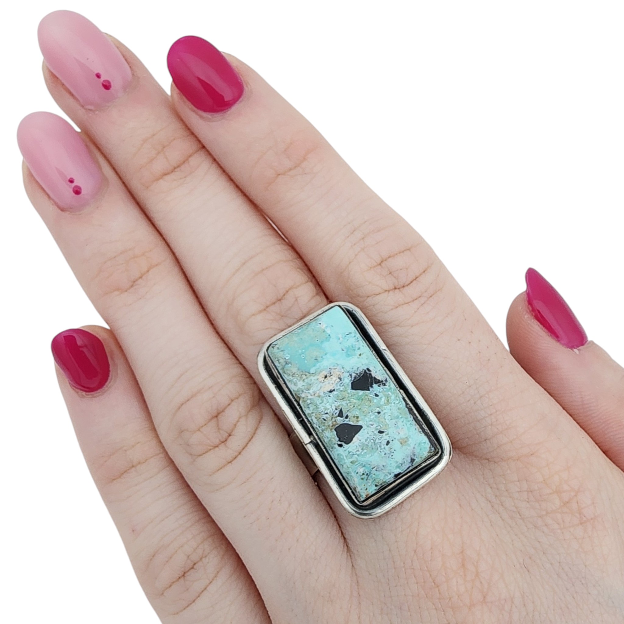 Antoinette Martinez Navajo Sterling White Water Turquoise Adjustable Ring