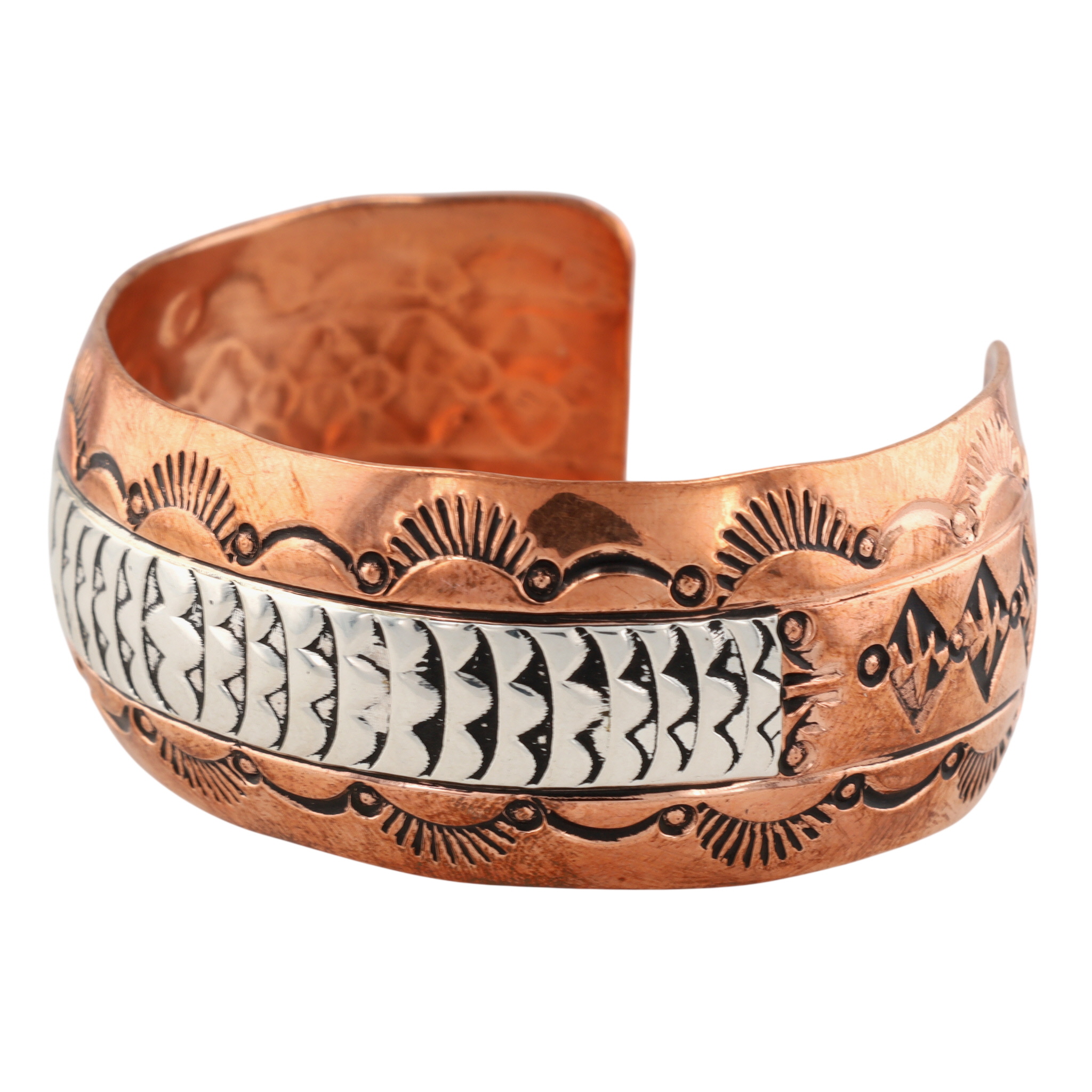 Charlene & Robert Little Navajo Sterling Copper Wide Stamped Cuff Bracelet