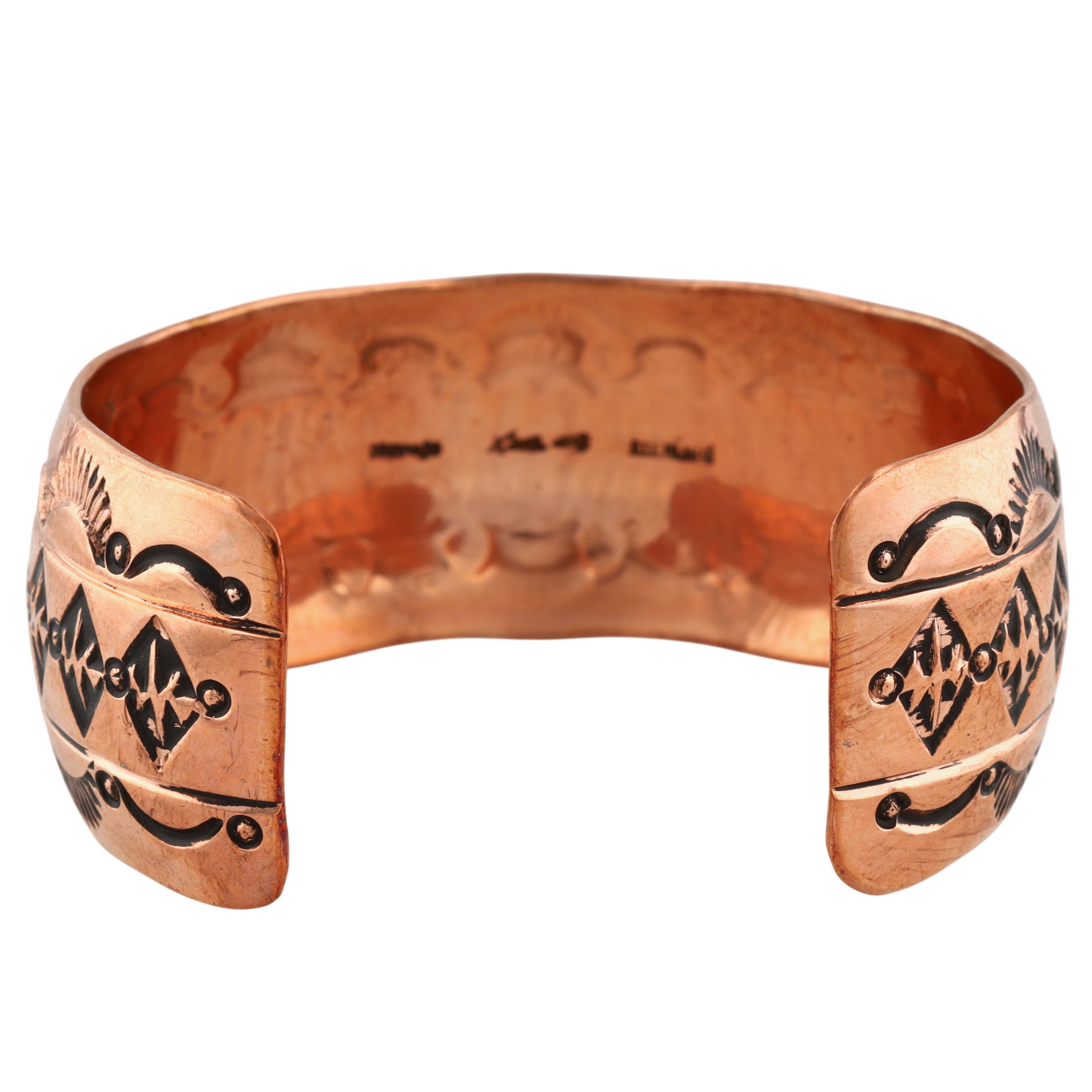 Charlene & Robert Little Navajo Sterling Copper Wide Stamped Cuff Bracelet