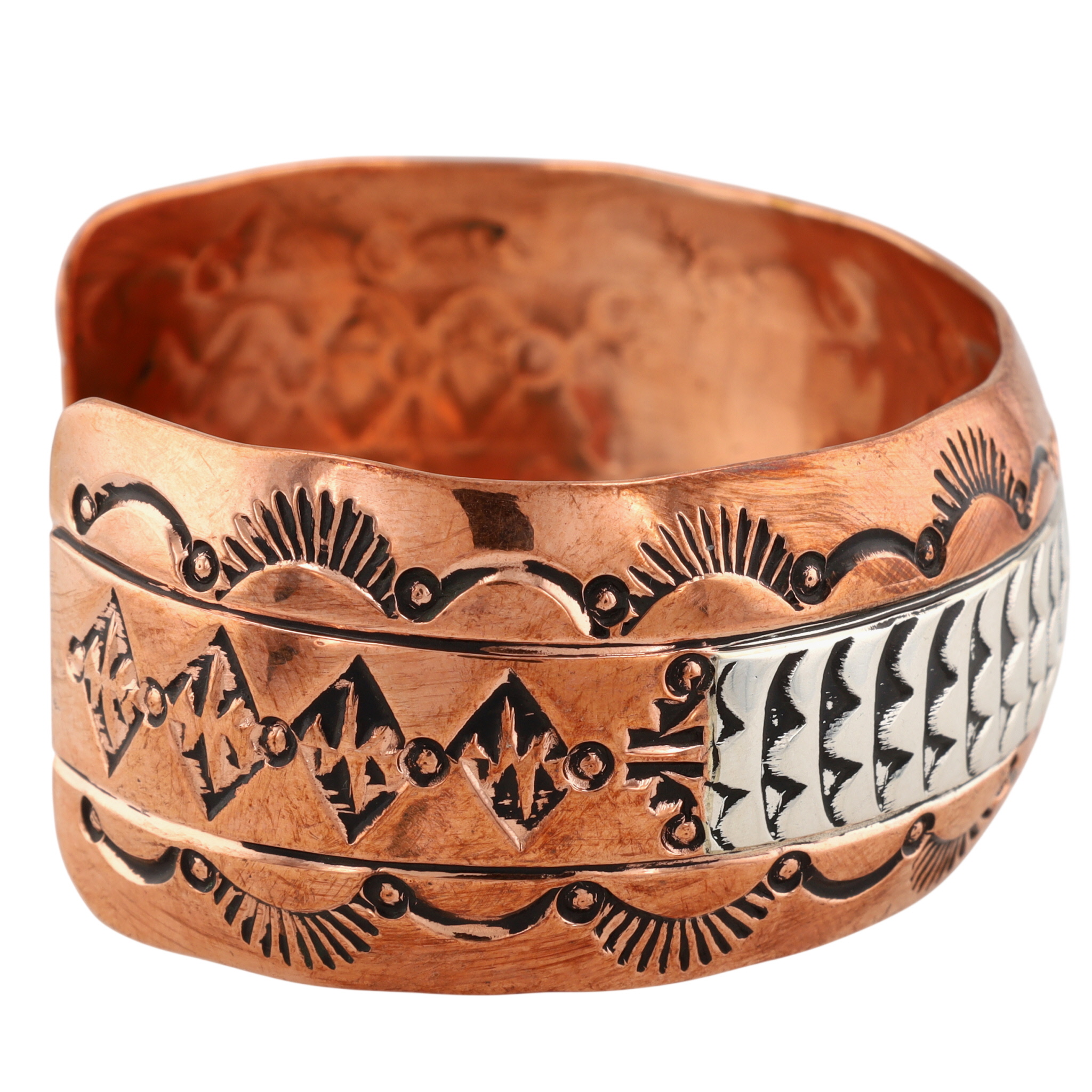 Charlene & Robert Little Navajo Sterling Copper Wide Stamped Cuff Bracelet