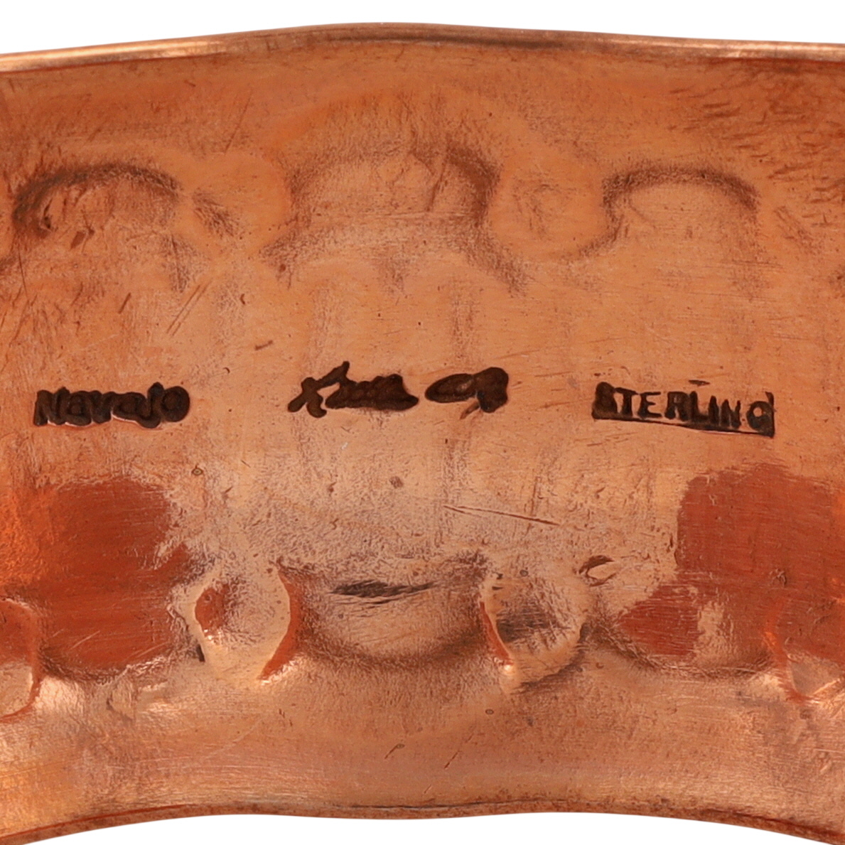 Charlene & Robert Little Navajo Sterling Copper Wide Stamped Cuff Bracelet