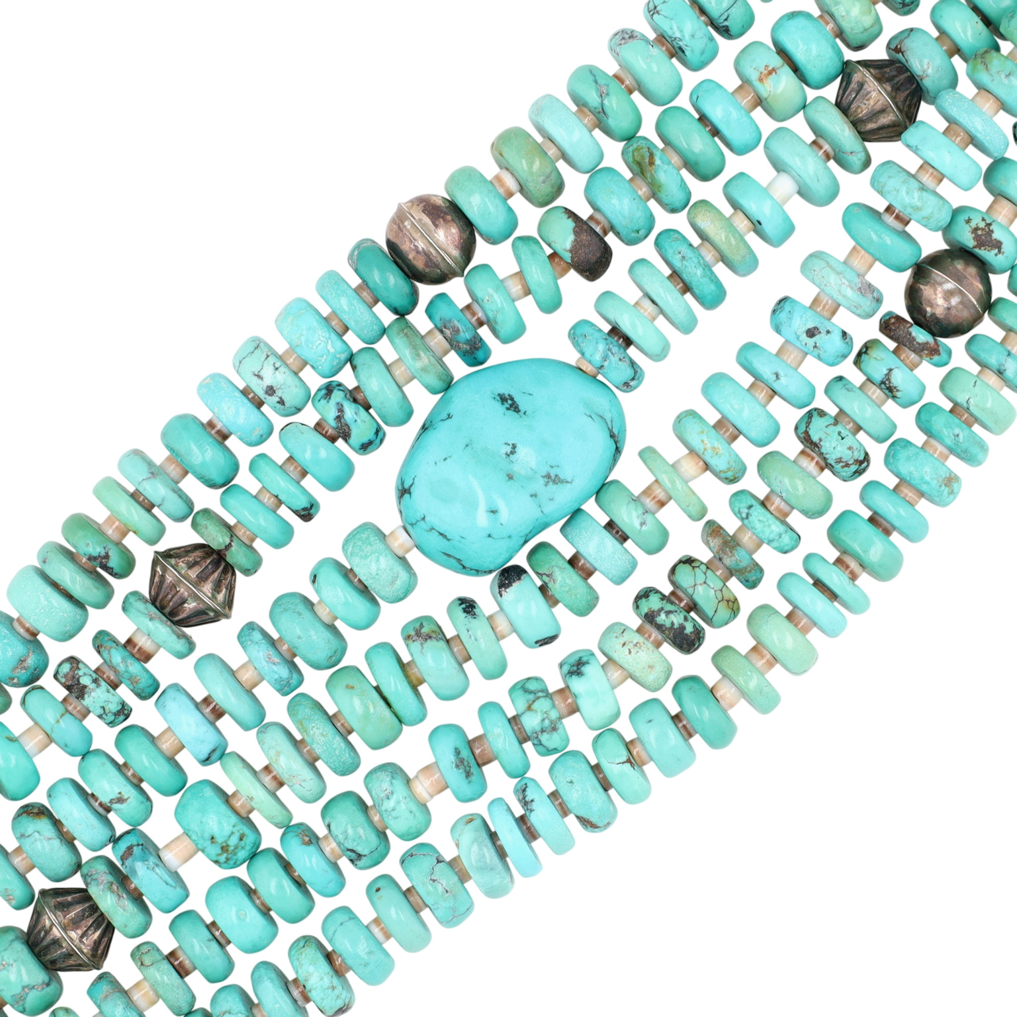 Vintage Santo Domingo Sterling Turquoise 3-Strand Disc Necklace