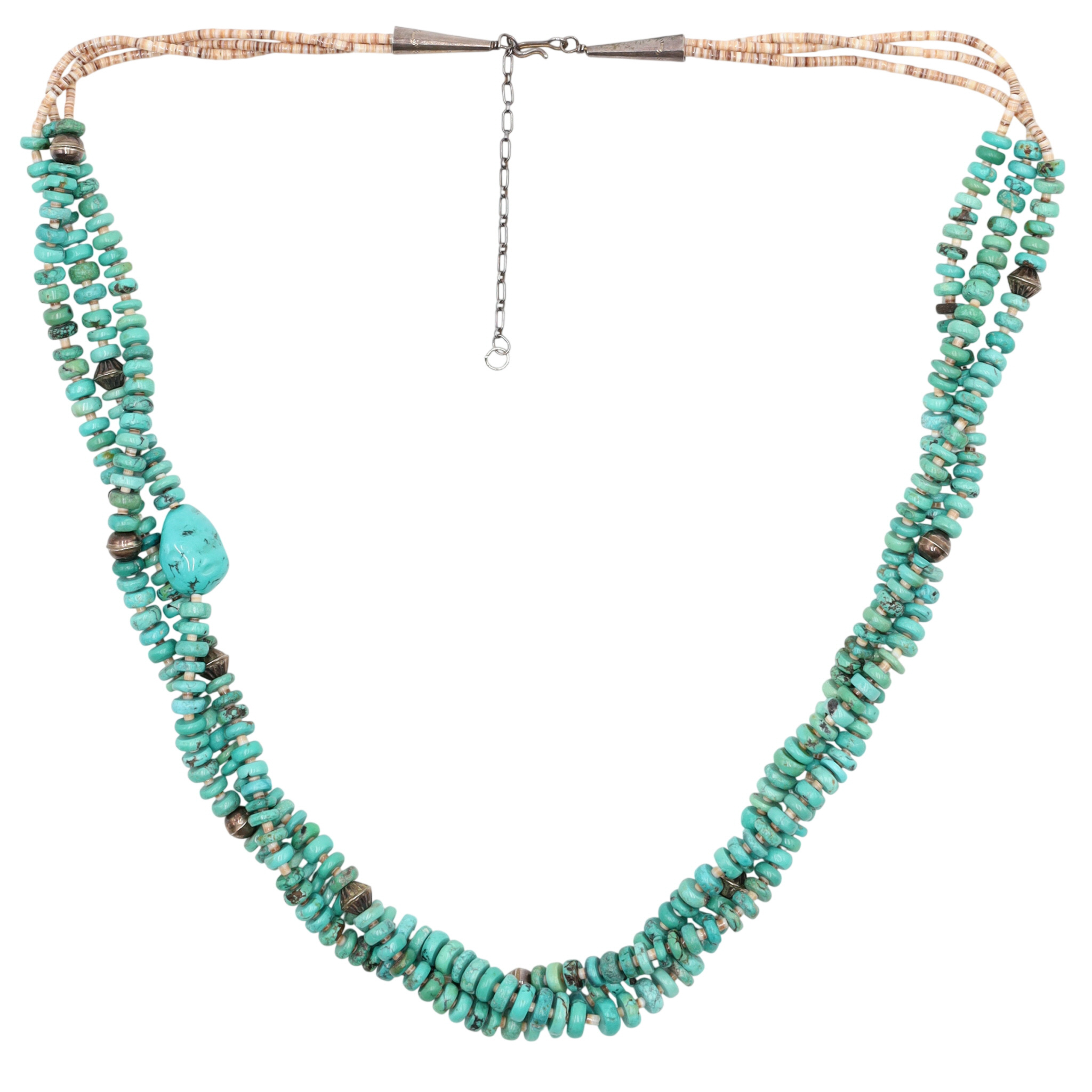 Vintage Santo Domingo Sterling Turquoise 3-Strand Disc Necklace