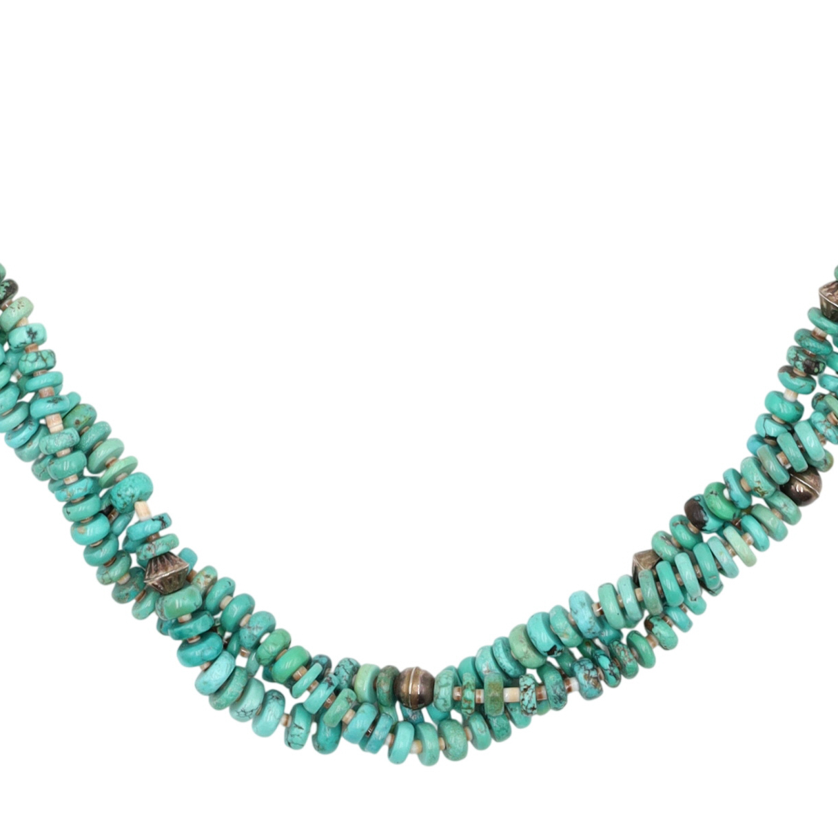 Vintage Santo Domingo Sterling Turquoise 3-Strand Disc Necklace