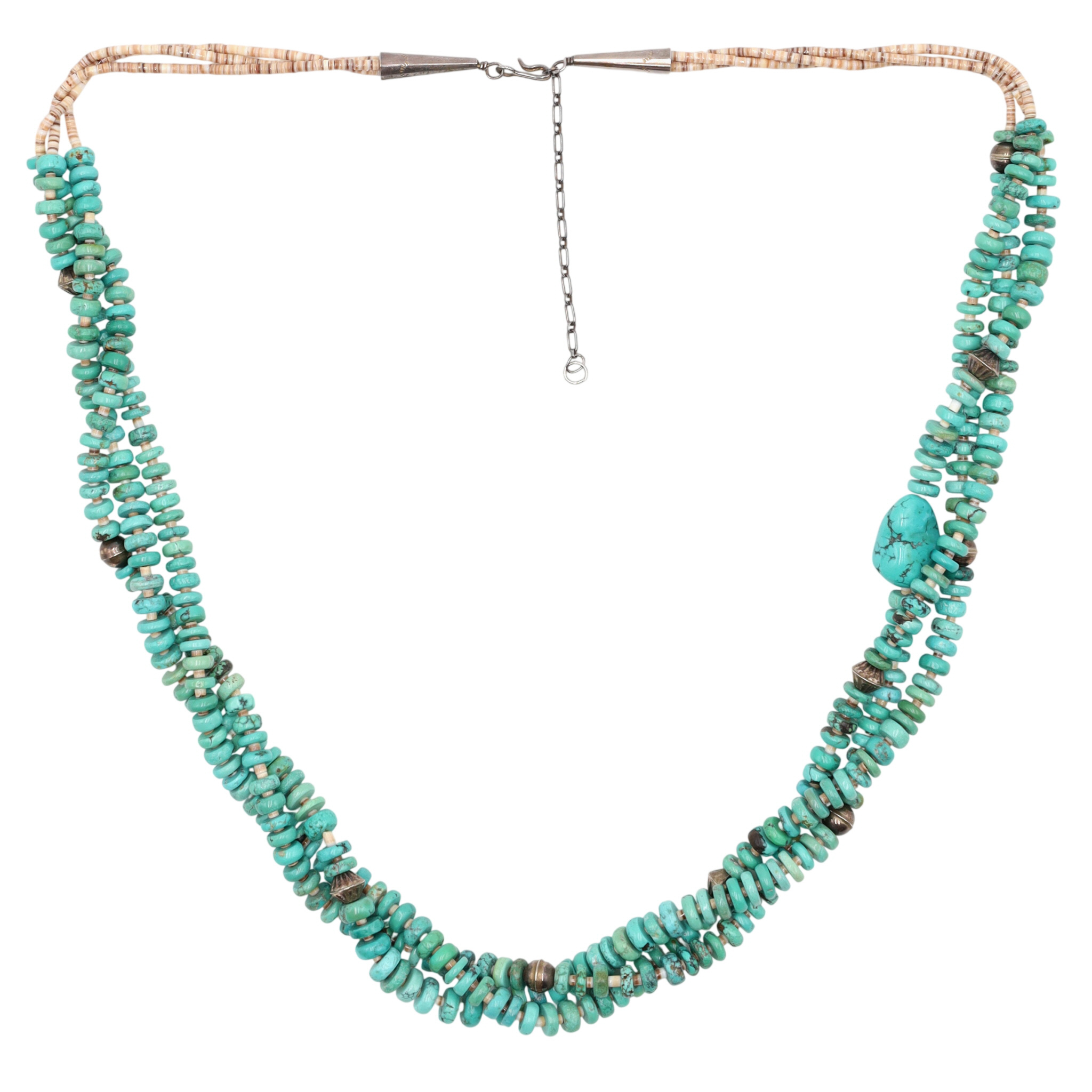 Vintage Santo Domingo Sterling Turquoise 3-Strand Disc Necklace