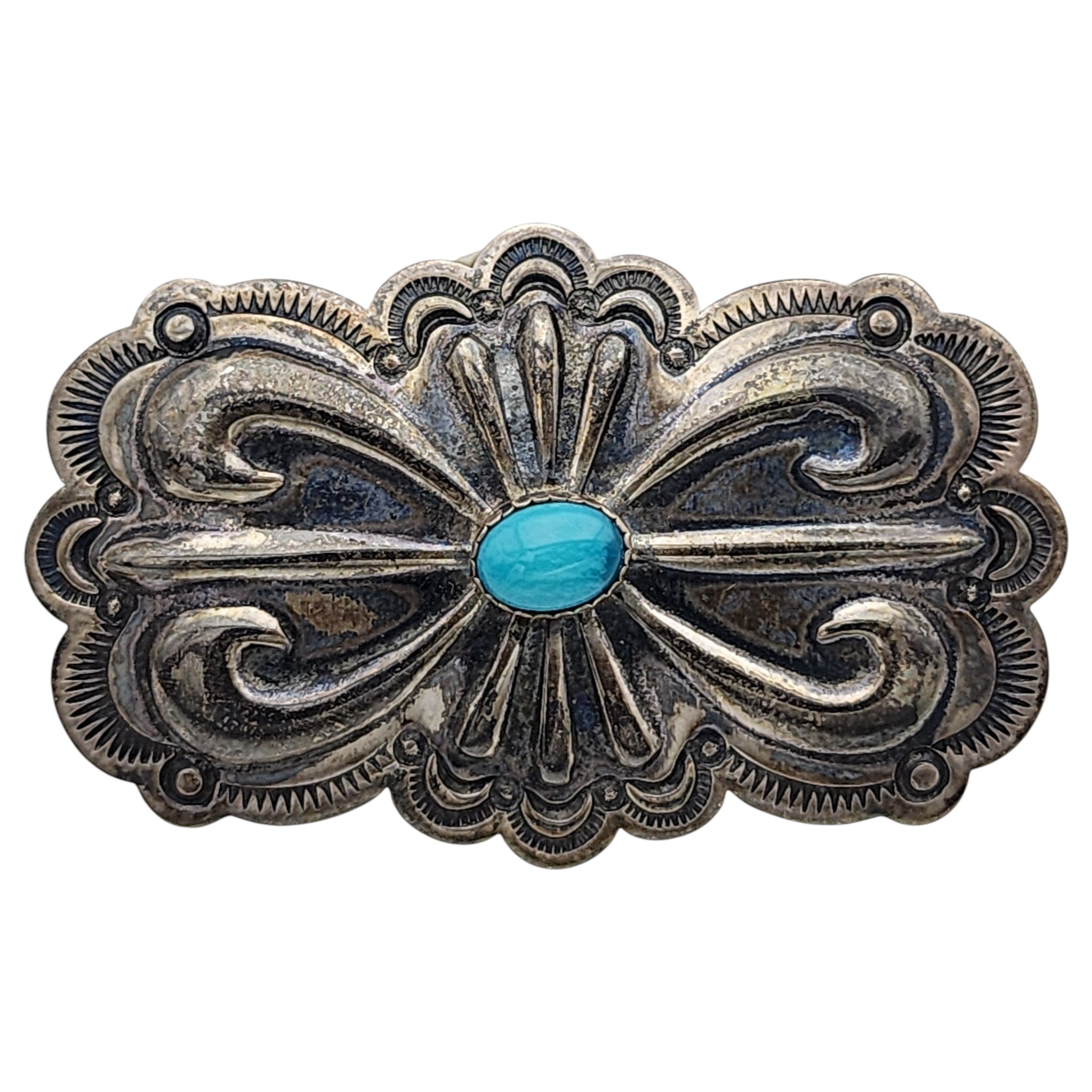 Vintage Navajo Sterling Turquoise Stamped Brooch