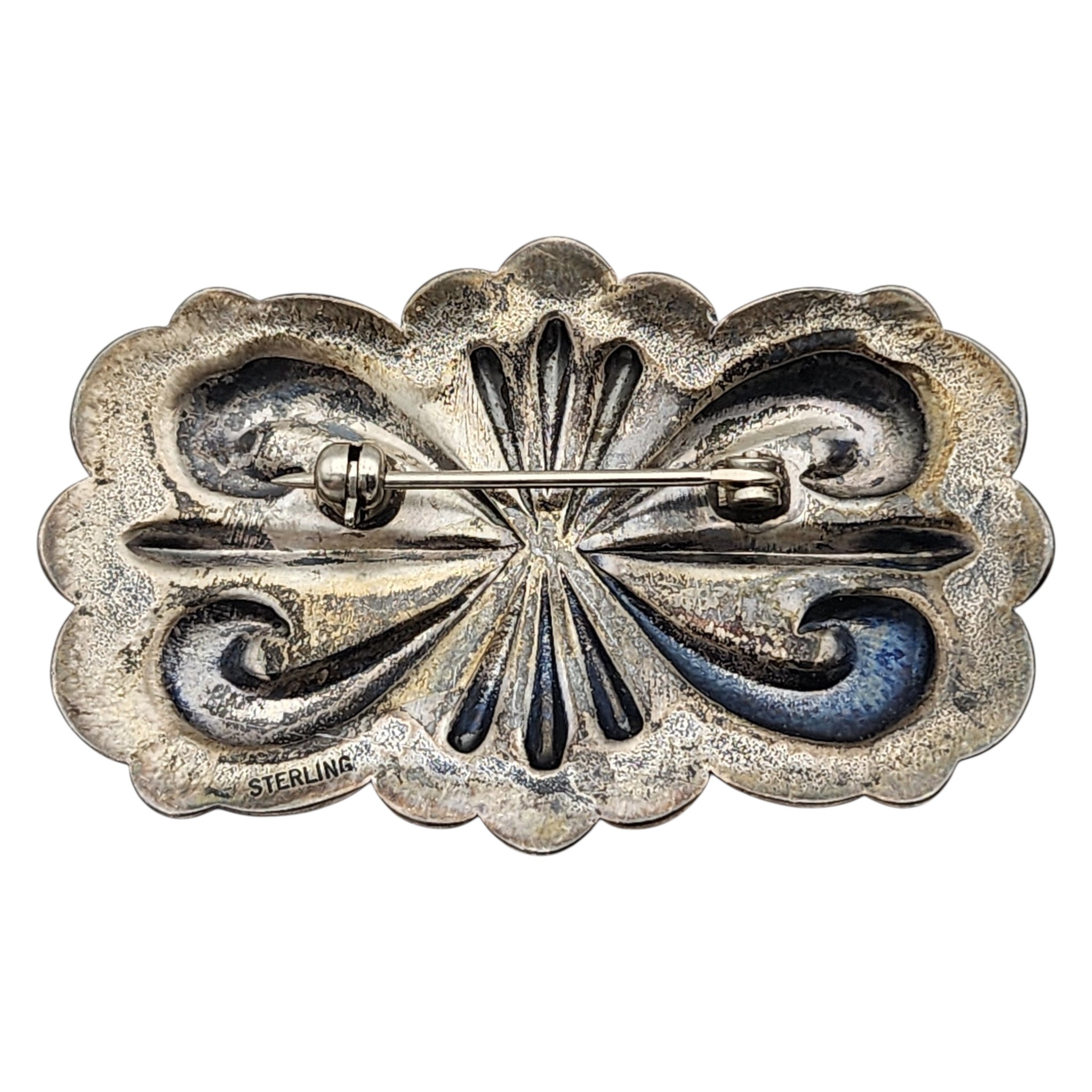 Vintage Navajo Sterling Turquoise Stamped Brooch