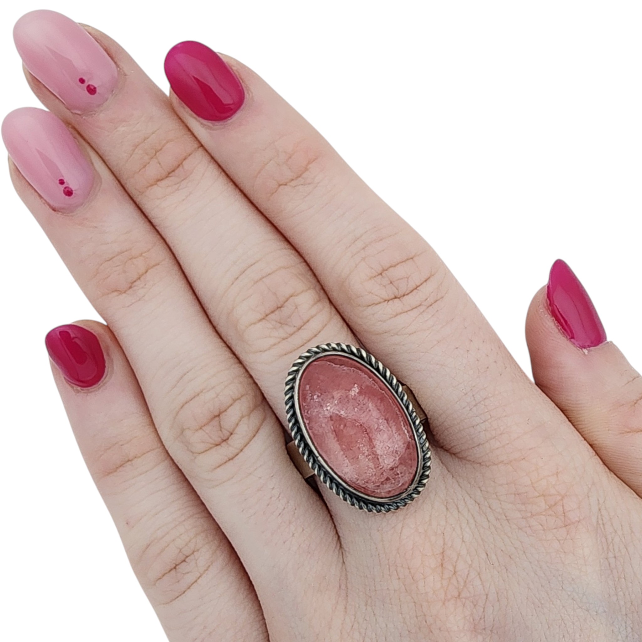 Antoinette Martinez Navajo Sterling Rhodochrosite Adjustable Ring
