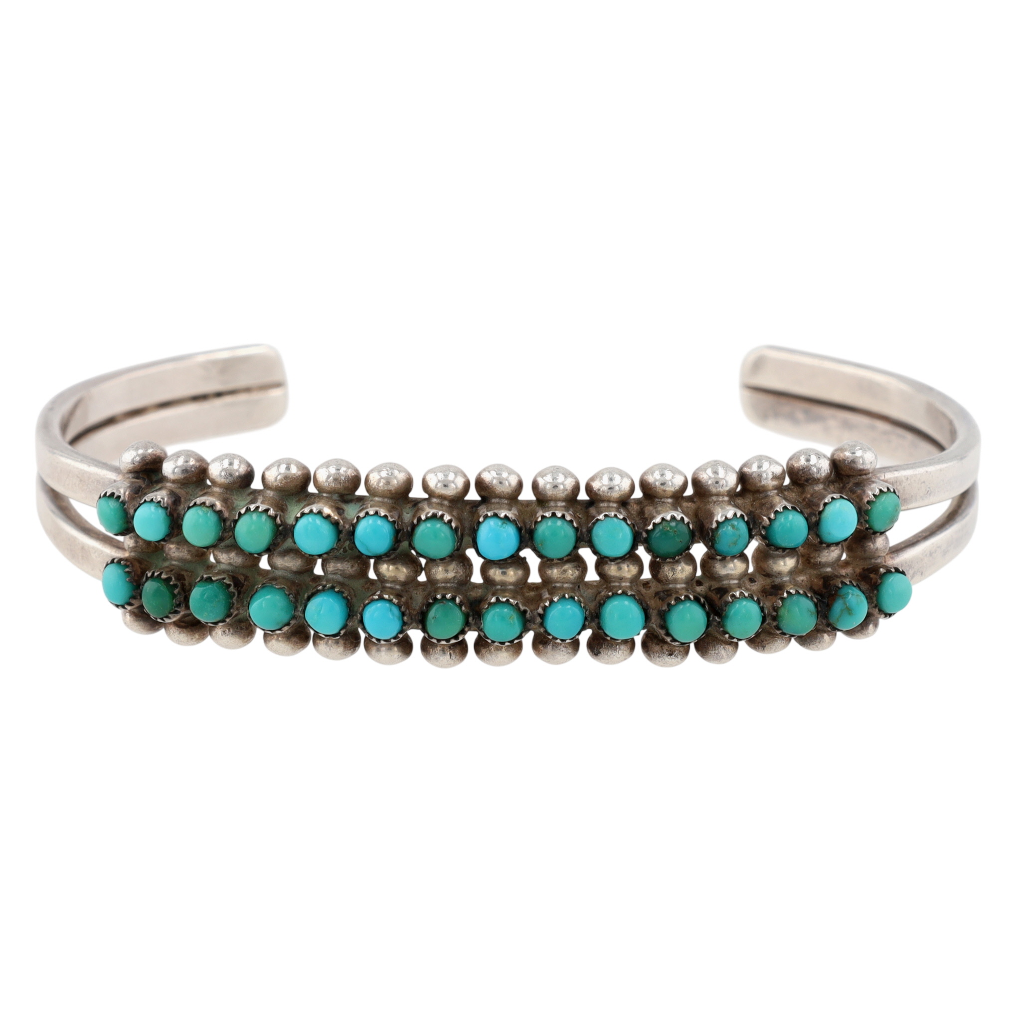 Vintage Zuni Sterling Turquoise Snake Eye Row Cuff Bracelet