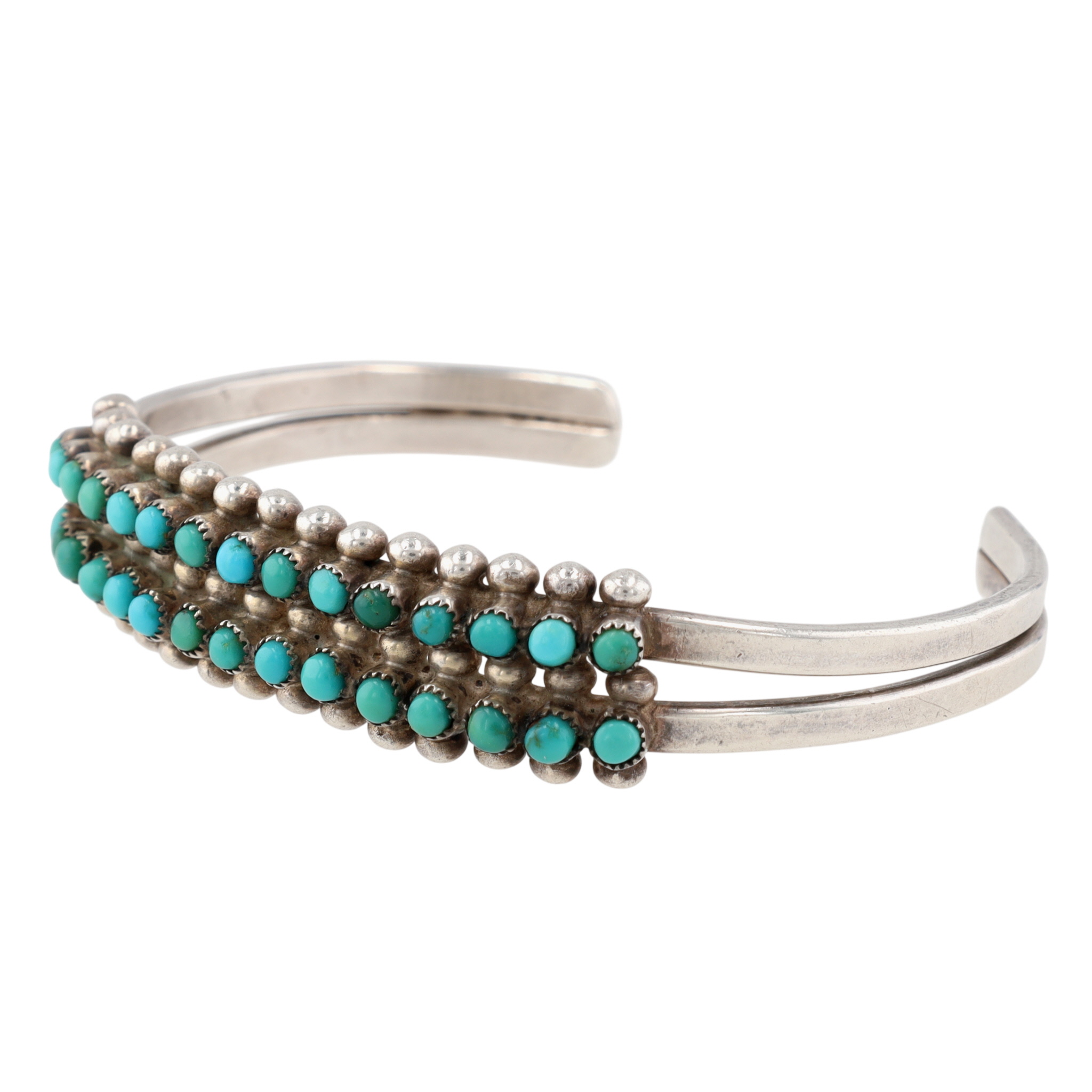 Vintage Zuni Sterling Turquoise Snake Eye Row Cuff Bracelet