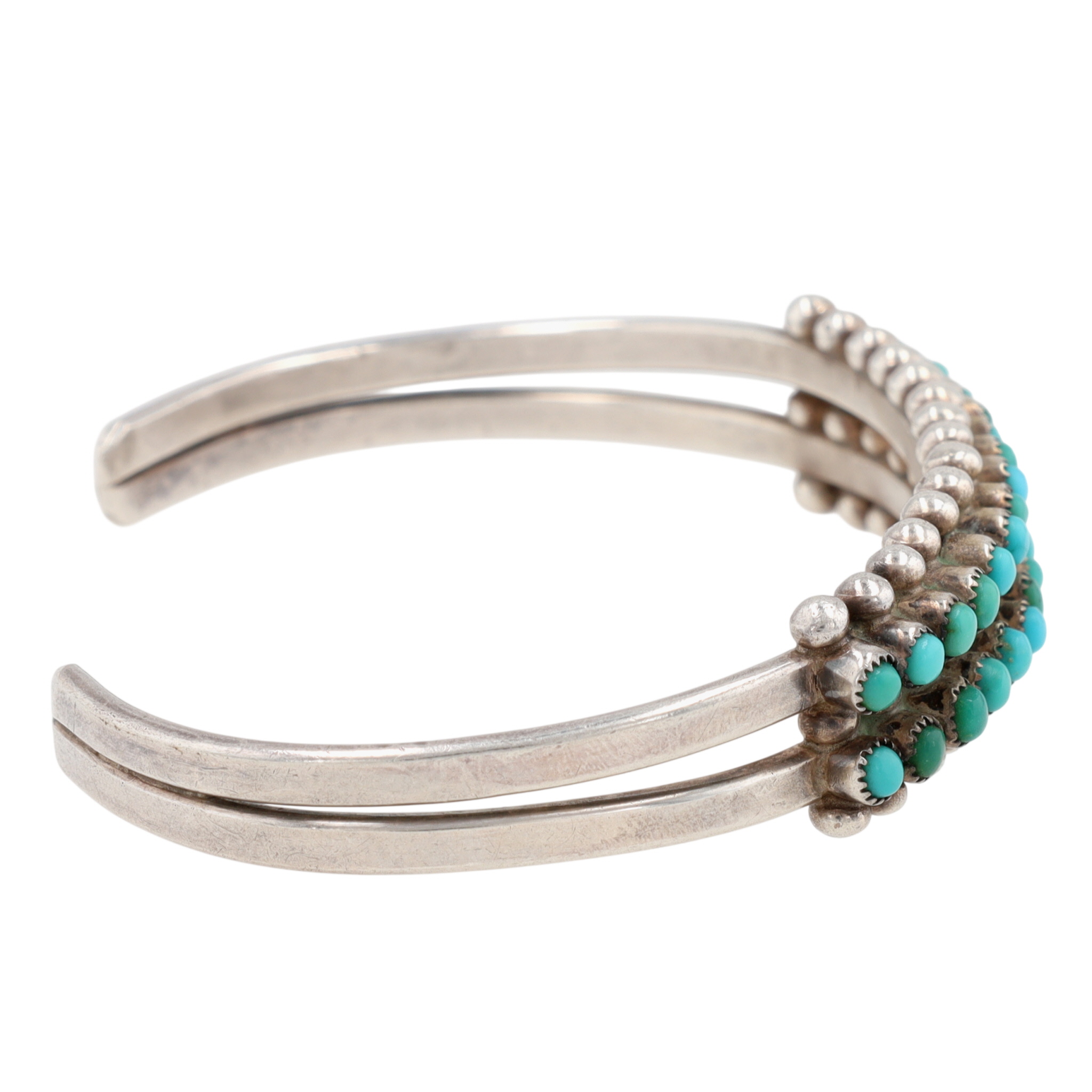 Vintage Zuni Sterling Turquoise Snake Eye Row Cuff Bracelet