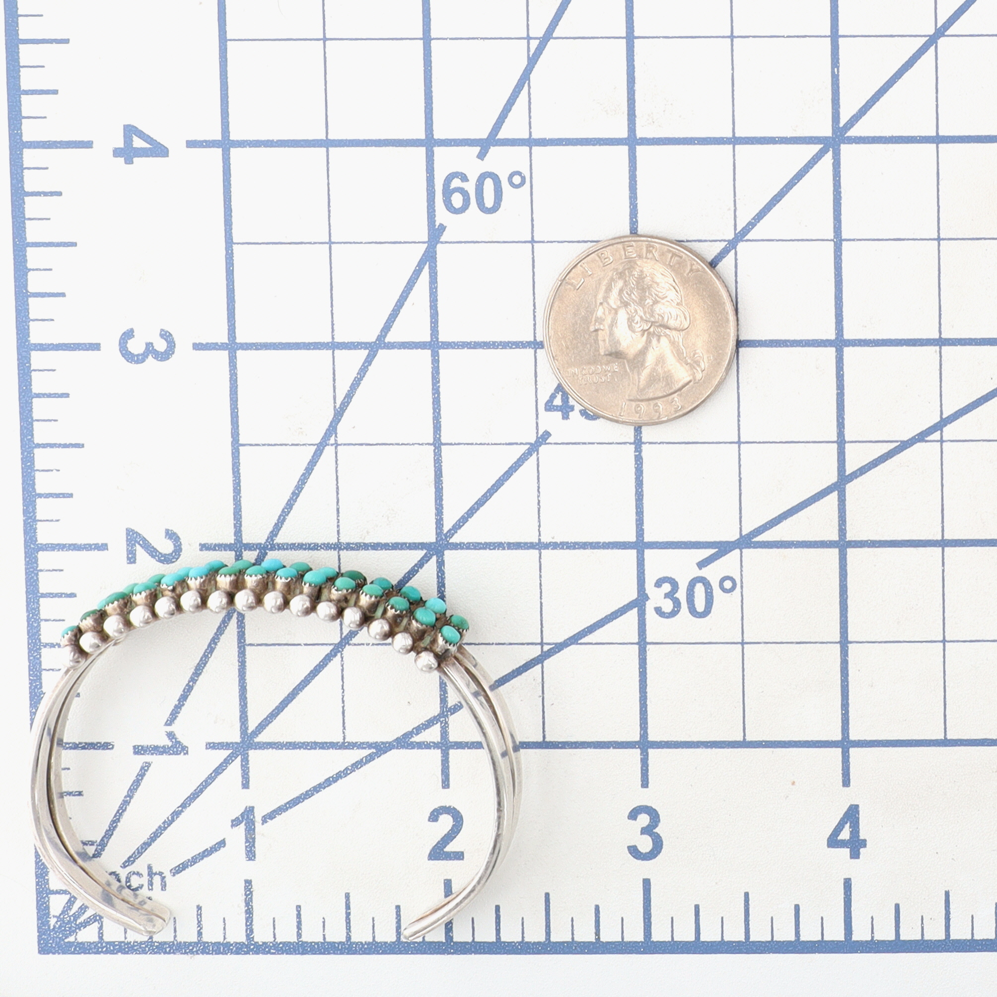 Vintage Zuni Sterling Turquoise Snake Eye Row Cuff Bracelet