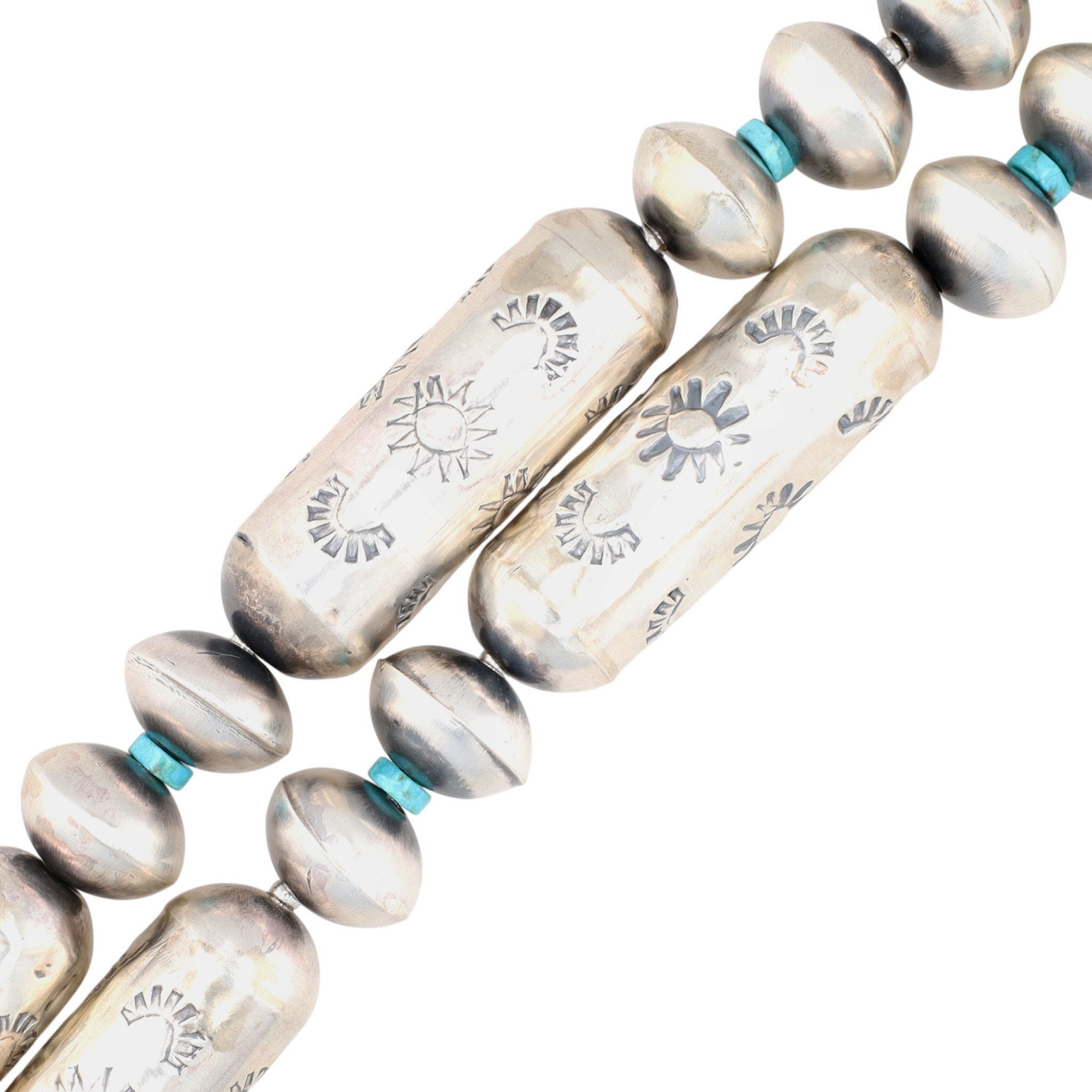 Tysha Aparicio Navajo Sterling Turquoise Handmade Stamped Bead Necklace