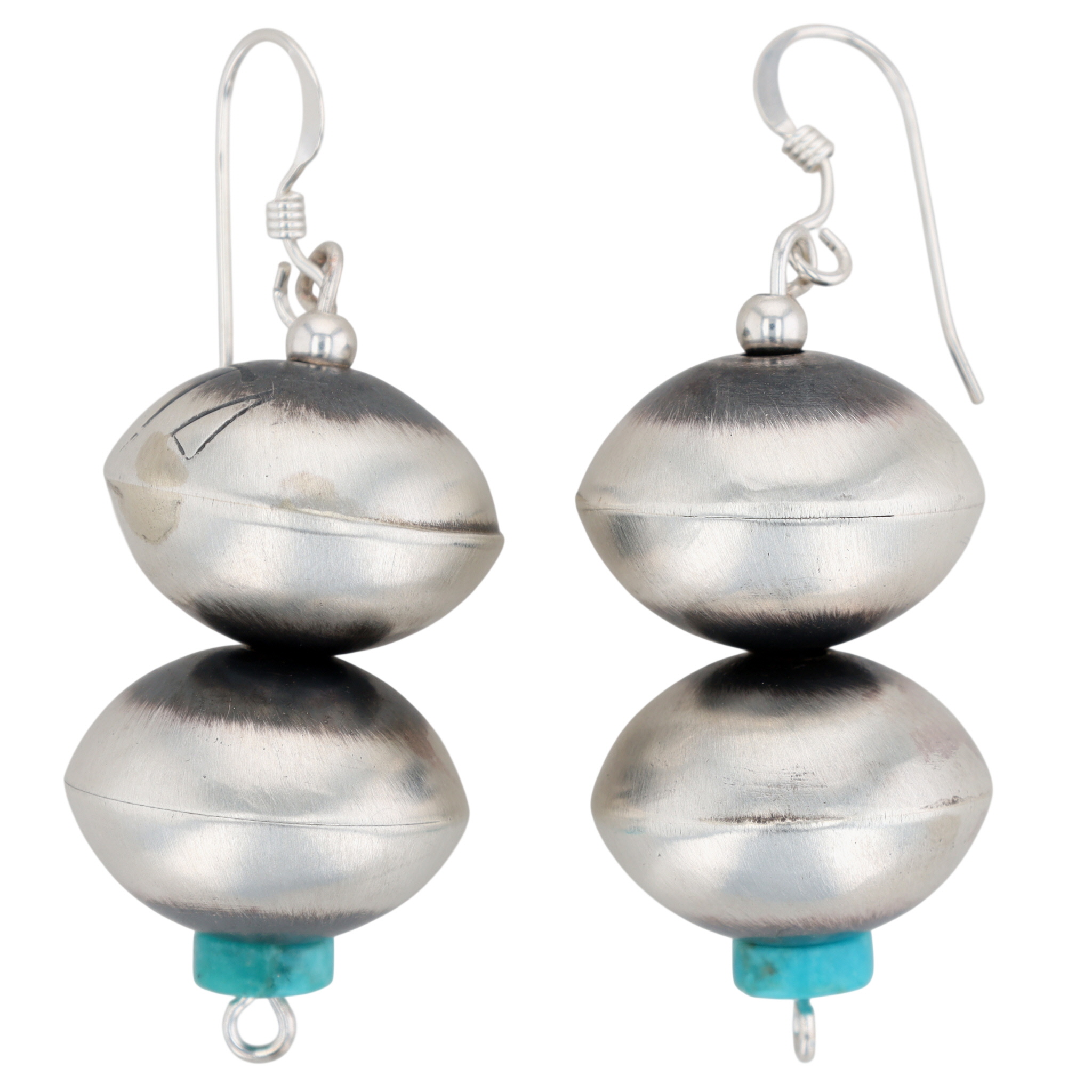 Tysha Aparicio Navajo Sterling Turquoise Handmade Stamped Bead Earrings