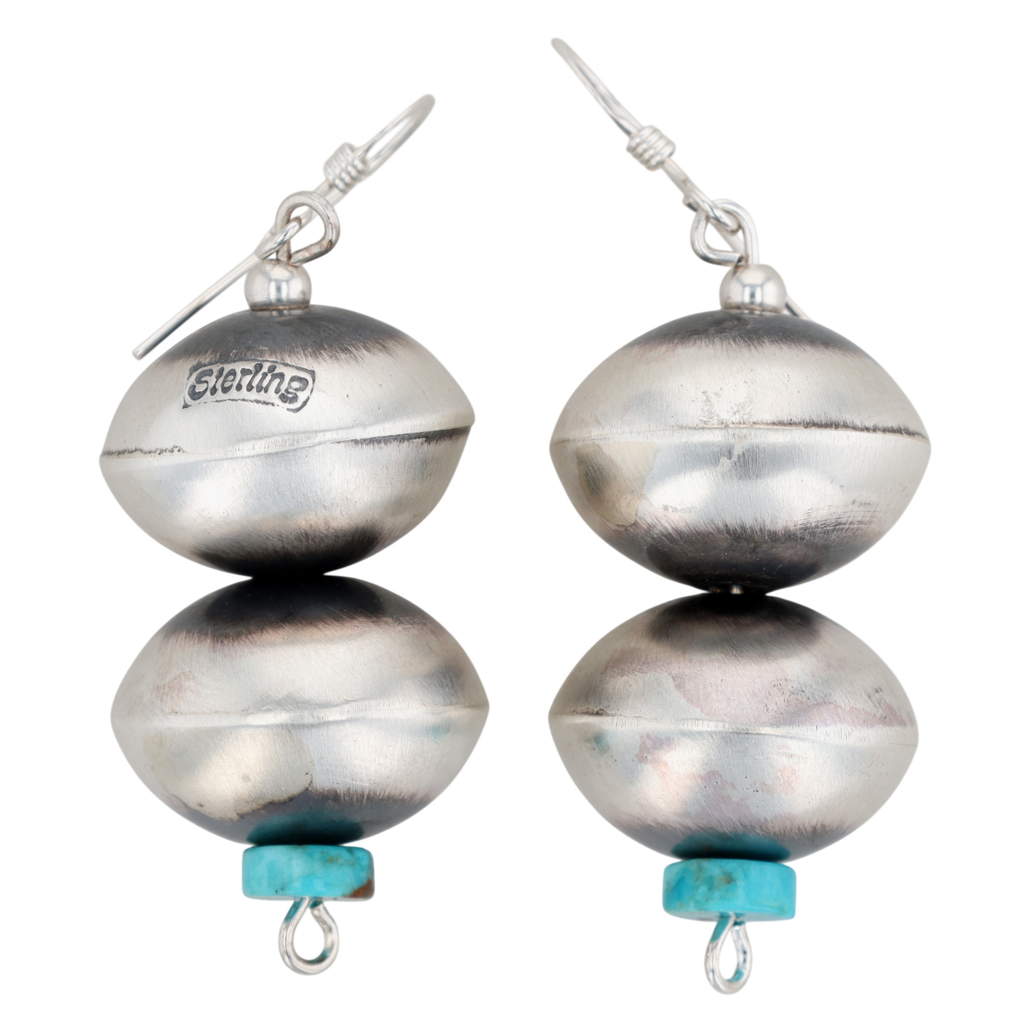 Tysha Aparicio Navajo Sterling Turquoise Handmade Stamped Bead Earrings