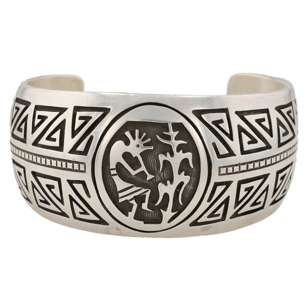 Lot 320: Vintage Lowell Draper Navajo Sterling Kokopelli Overlay Cuff Bracelet