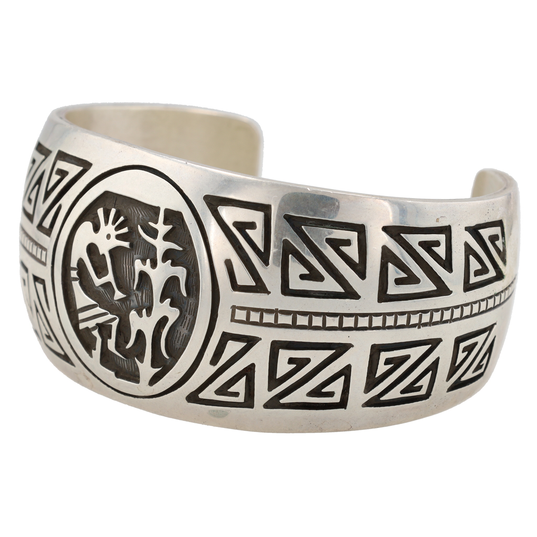 Vintage Lowell Draper Navajo Sterling Kokopelli Overlay Cuff Bracelet