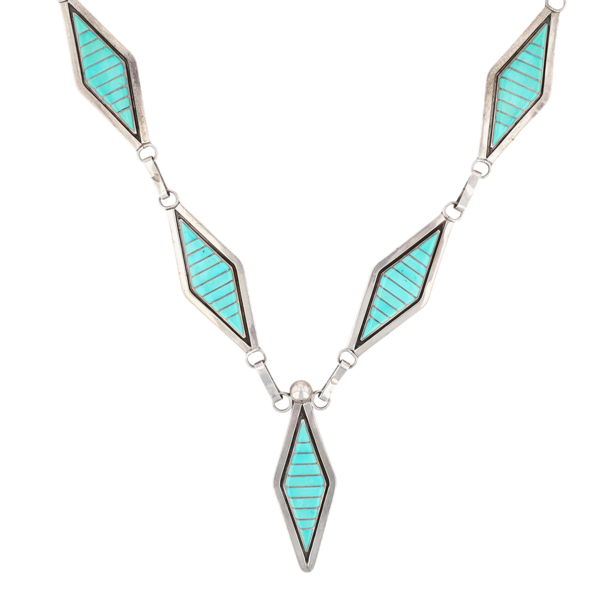Vintage Marvin Luarkie Zuni Sterling Turquoise Inlay Necklace