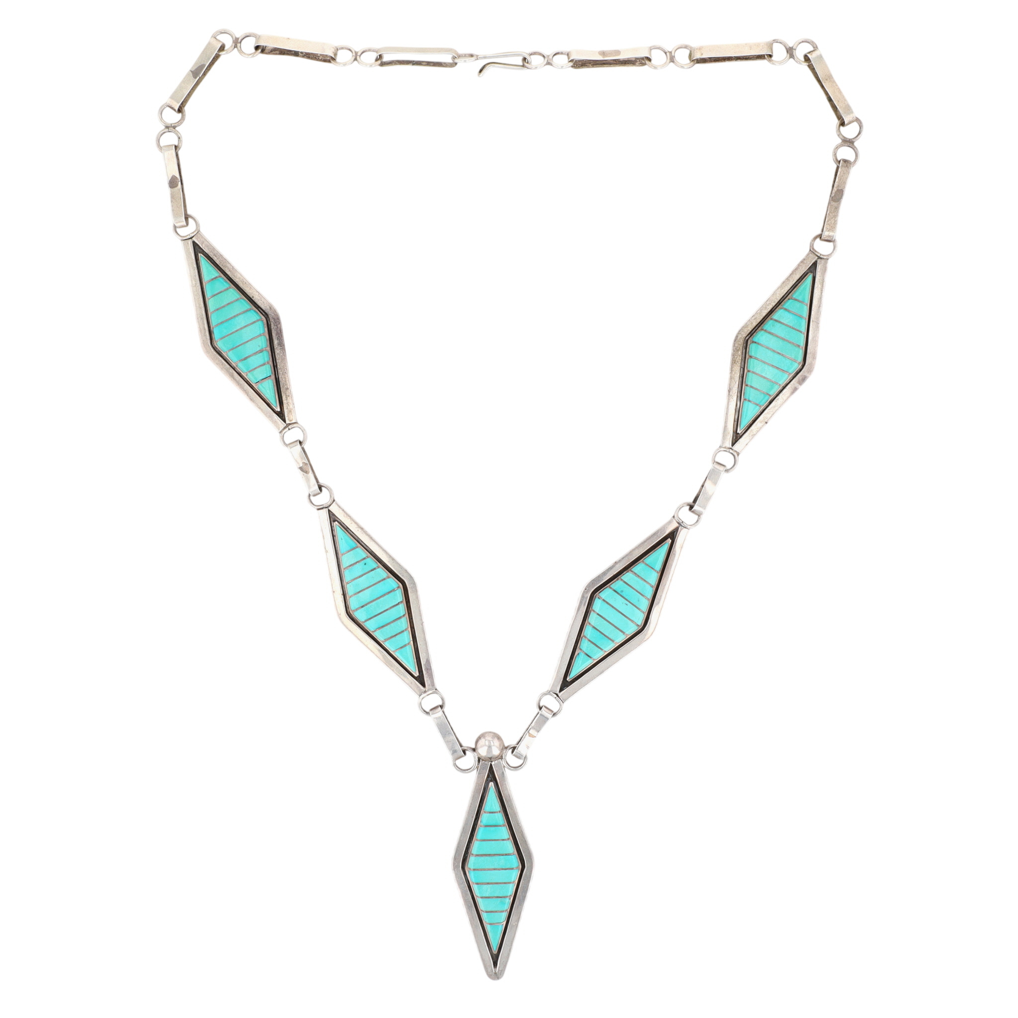 Vintage Marvin Luarkie Zuni Sterling Turquoise Inlay Necklace