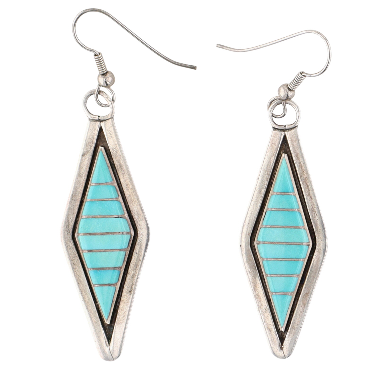 Vintage Marvin Luarkie Zuni Sterling Turquoise Inlay Earrings