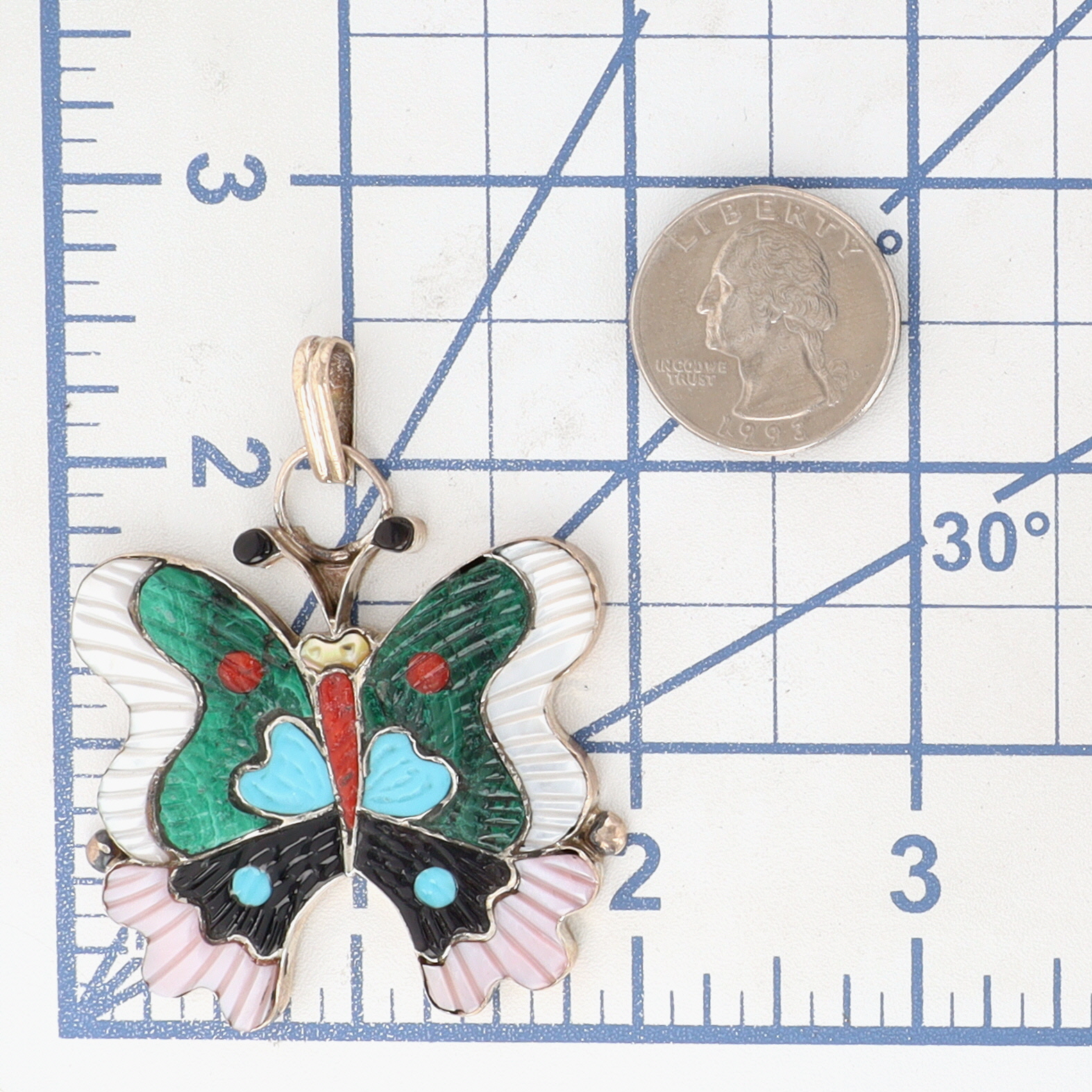 Tamara Pinto Zuni Sterling Carved Butterfly Inlay Pendant