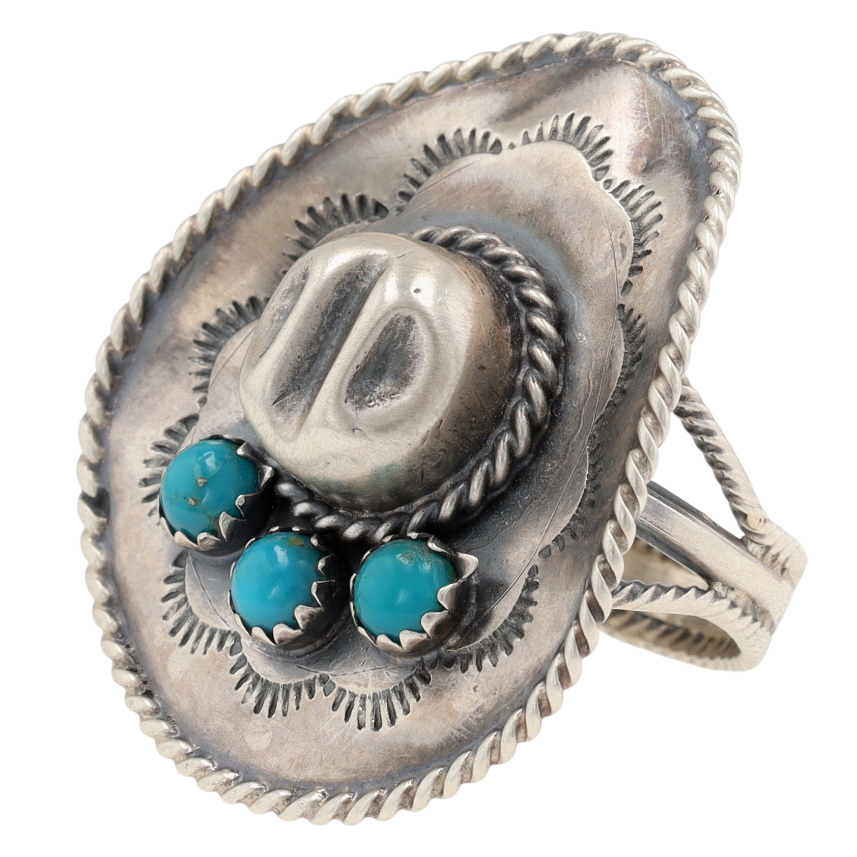 Bobby Platero Navajo Sterling Kingman Turquoise Cowboy Hat Ring Sz 6