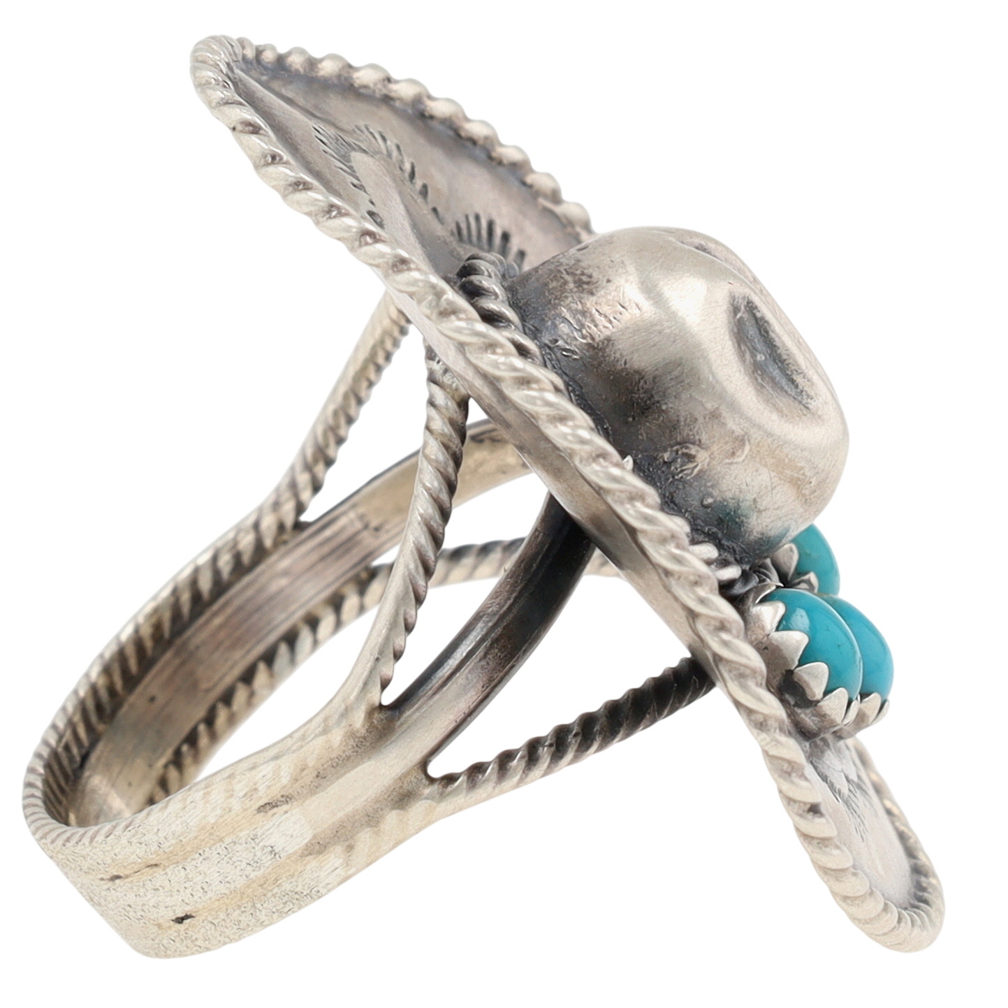 Bobby Platero Navajo Sterling Kingman Turquoise Cowboy Hat Ring Sz 6