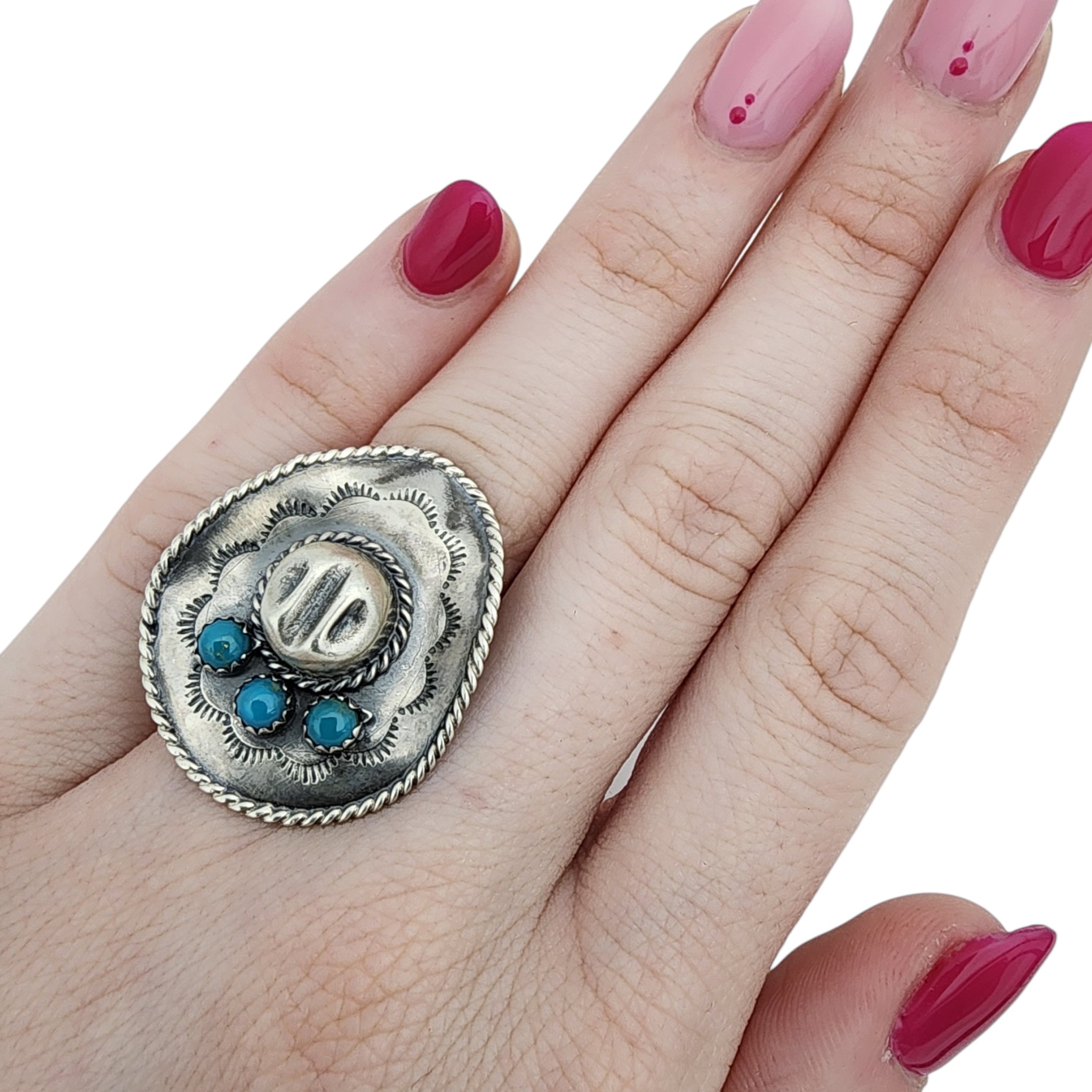 Bobby Platero Navajo Sterling Kingman Turquoise Cowboy Hat Ring Sz 6