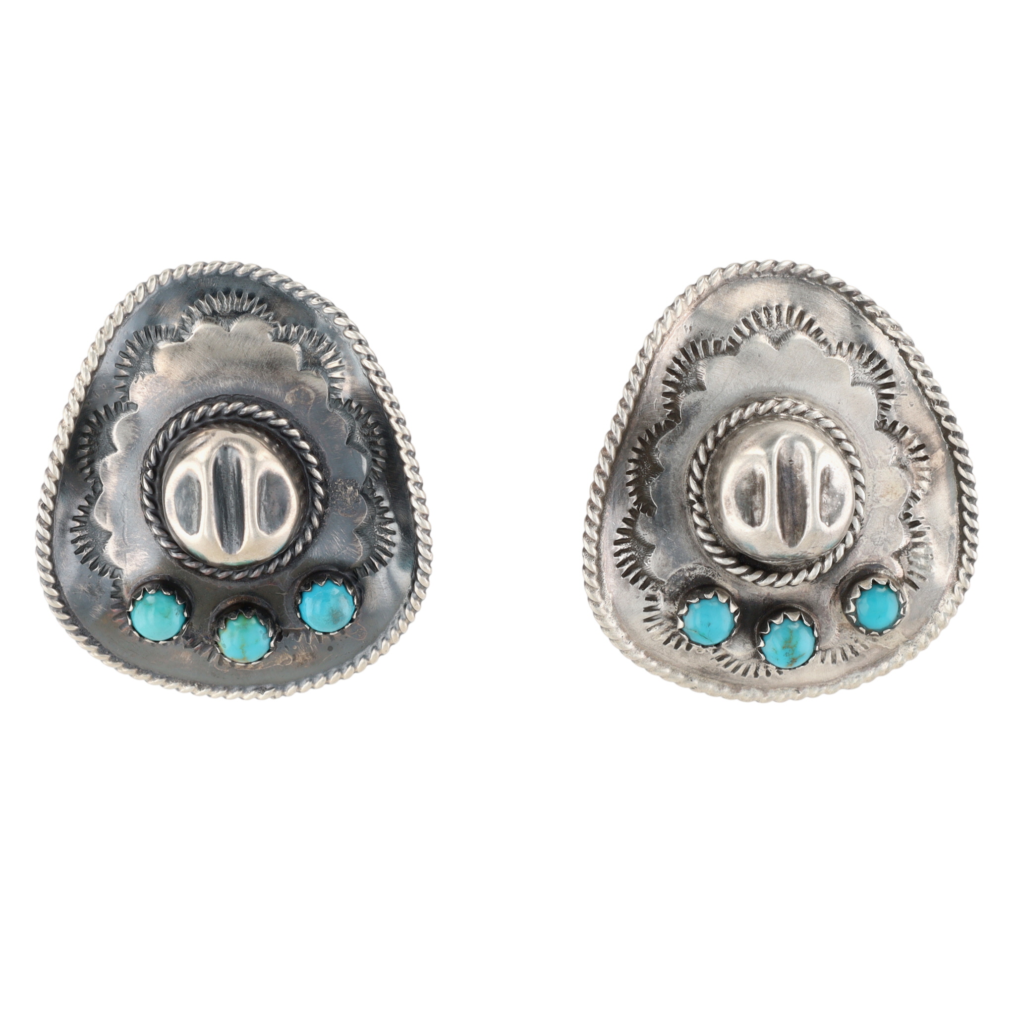 Bobby Platero Navajo Sterling Kingman Turquoise Cowboy Hat Earrings