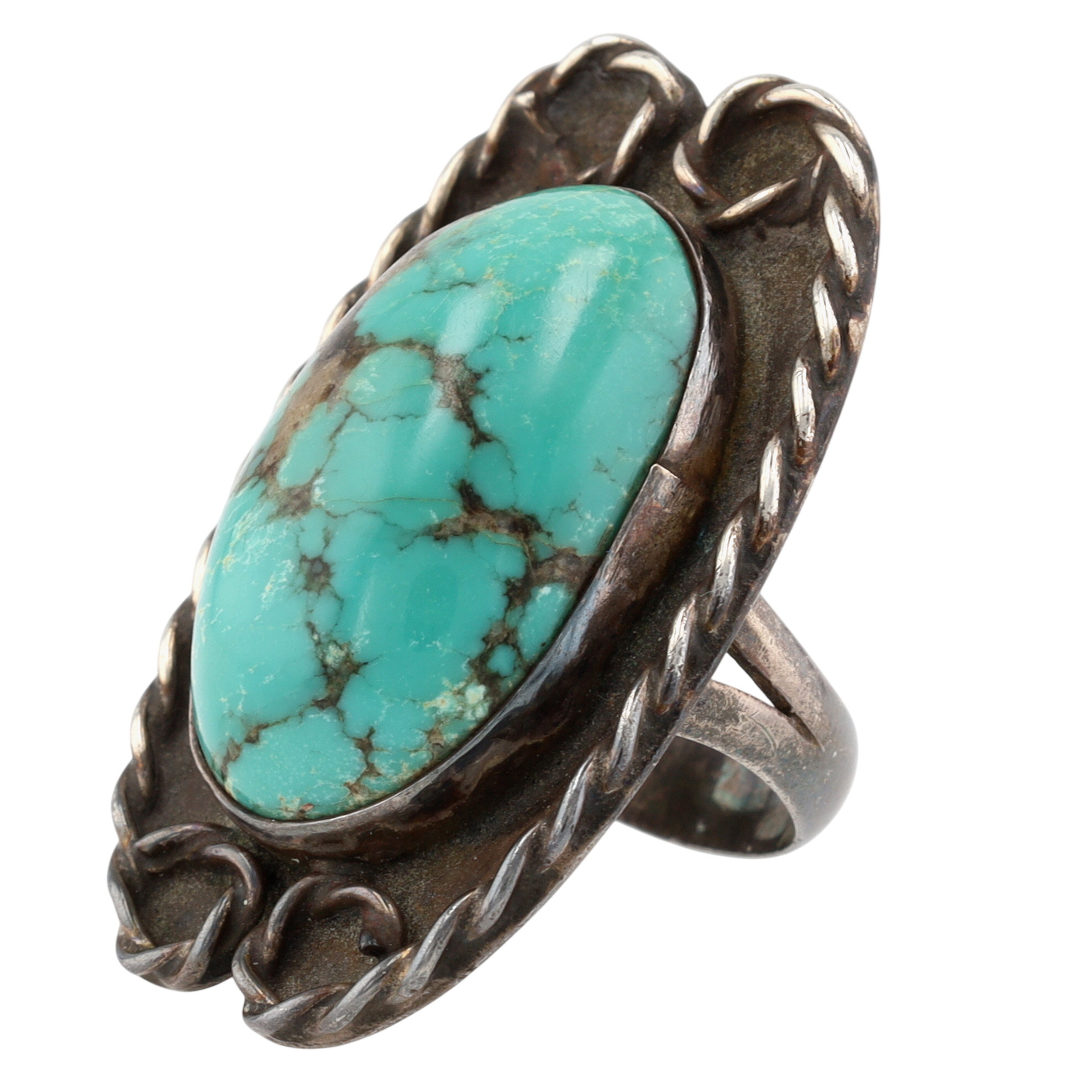 Vintage Signed Navajo Sterling Turquoise Ring Sz 5.5
