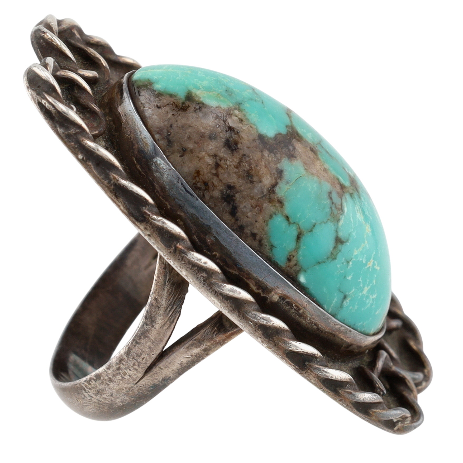 Vintage Signed Navajo Sterling Turquoise Ring Sz 5.5