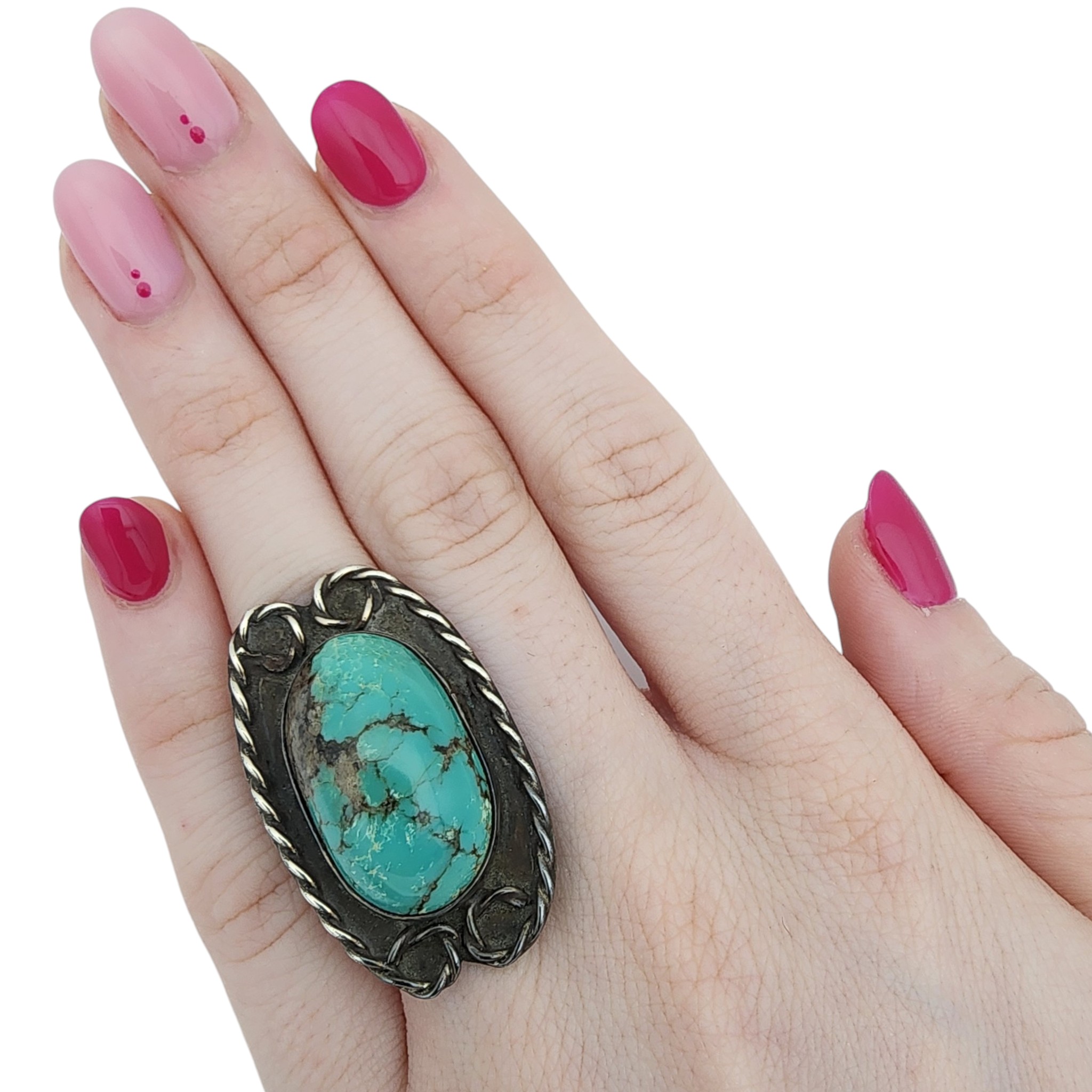 Vintage Signed Navajo Sterling Turquoise Ring Sz 5.5