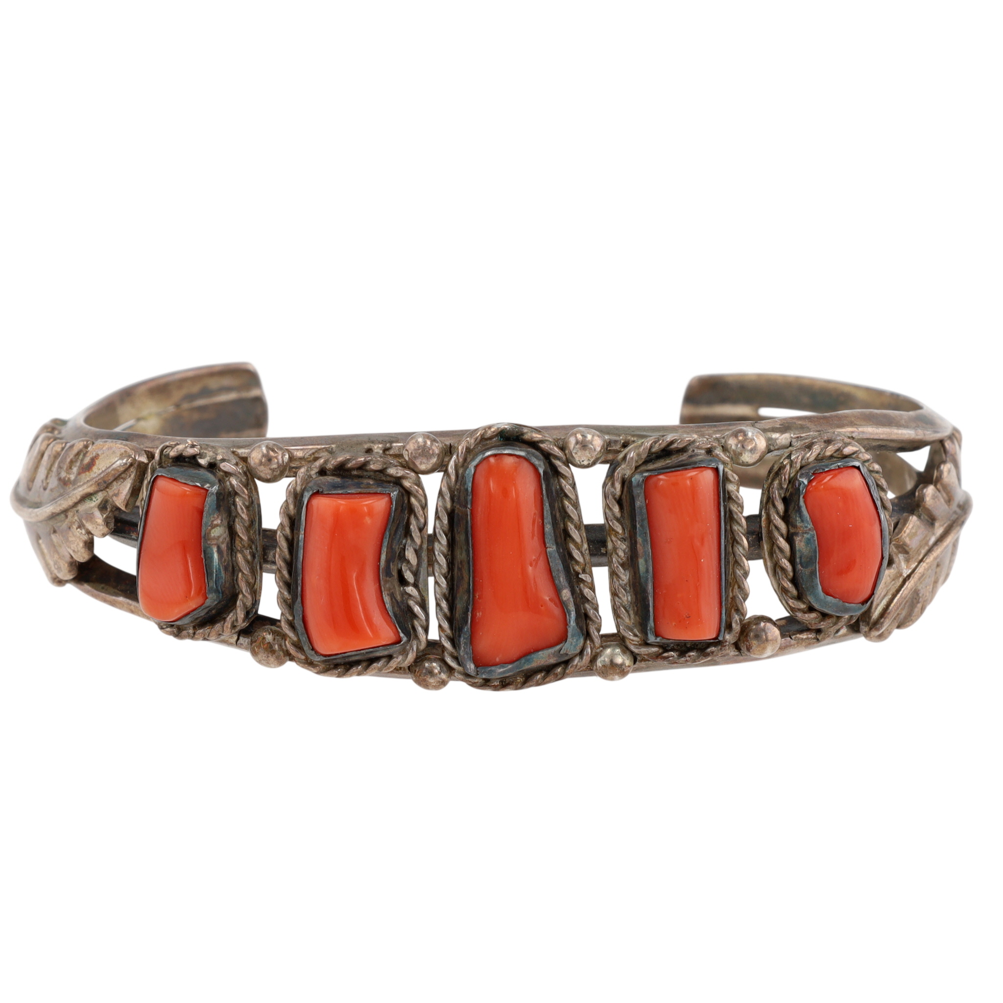 Vintage Navajo Sterling Coral Cuff Bracelet