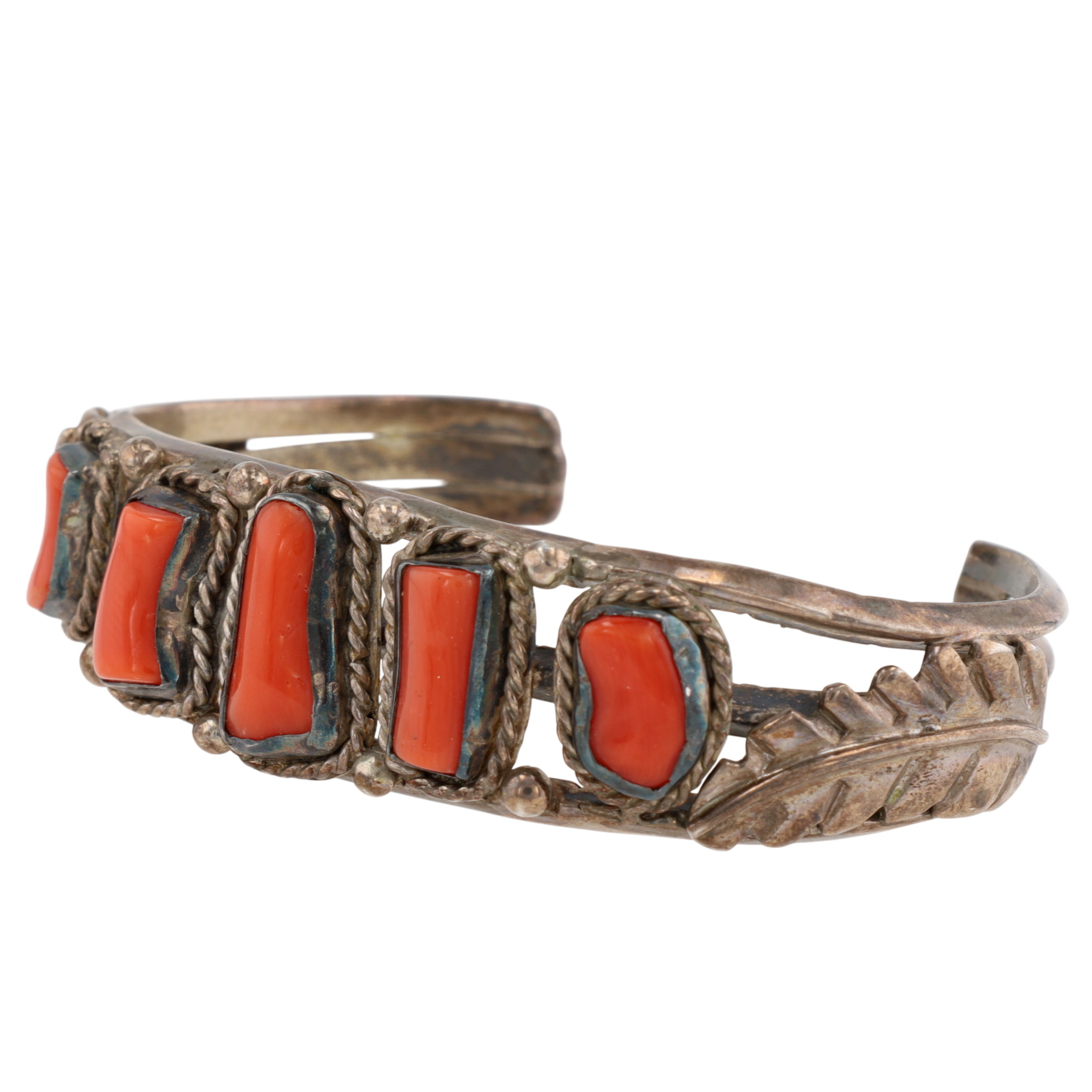 Vintage Navajo Sterling Coral Cuff Bracelet