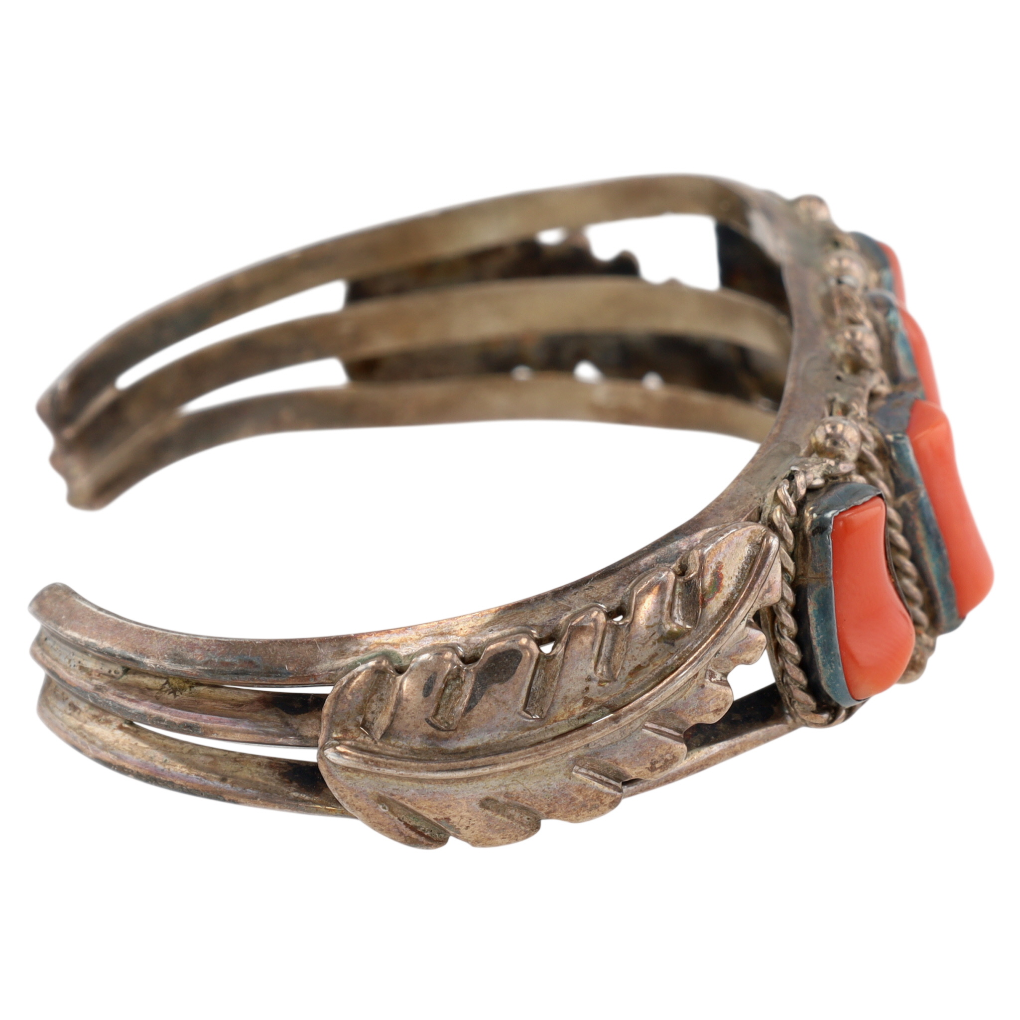 Vintage Navajo Sterling Coral Cuff Bracelet