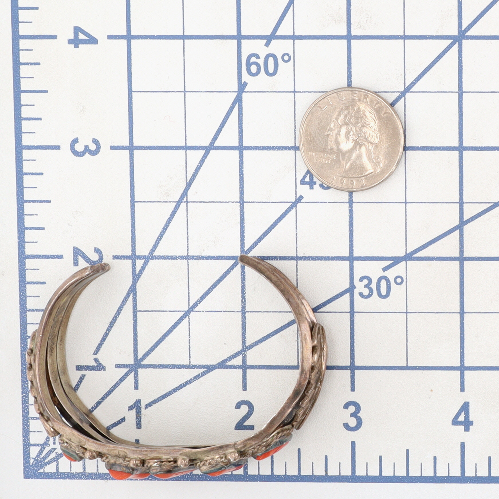 Vintage Navajo Sterling Coral Cuff Bracelet