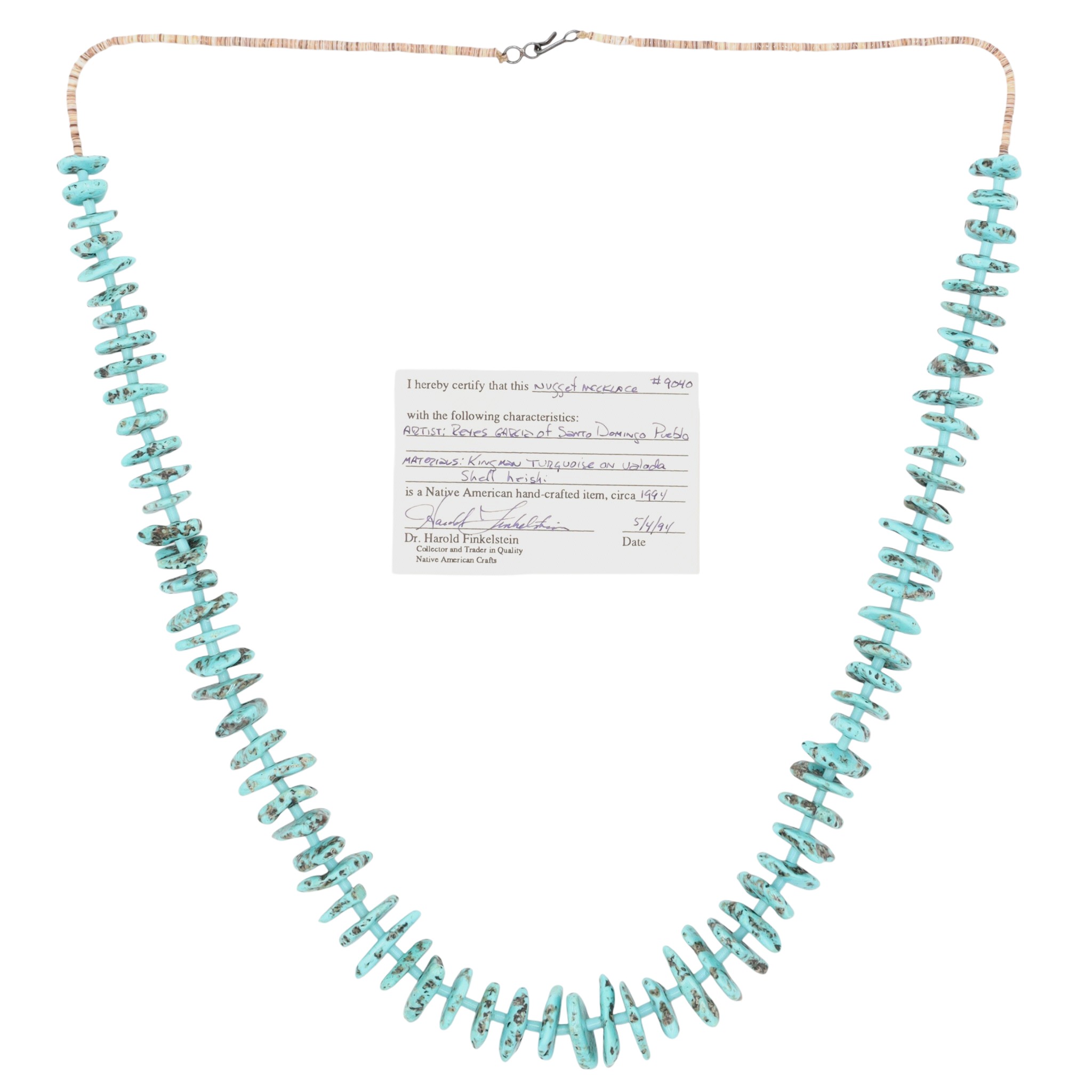Reyes Garcia Santo Domingo Sterling Kingman Turquoise Heishi Necklace