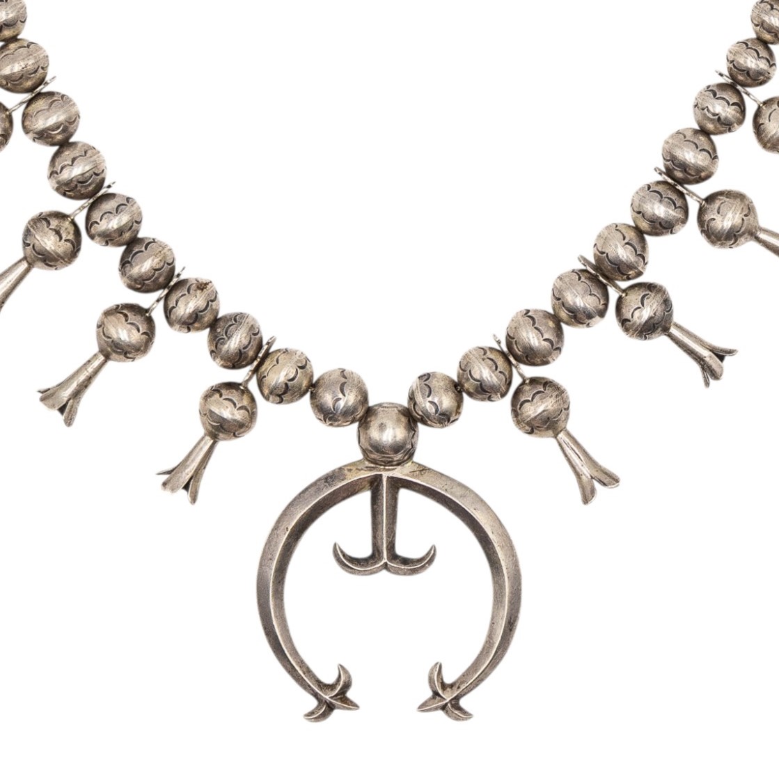 Vintage Pre-50's John Burnside Navajo Sterling Stamped Handmade Squash Blossom Necklace